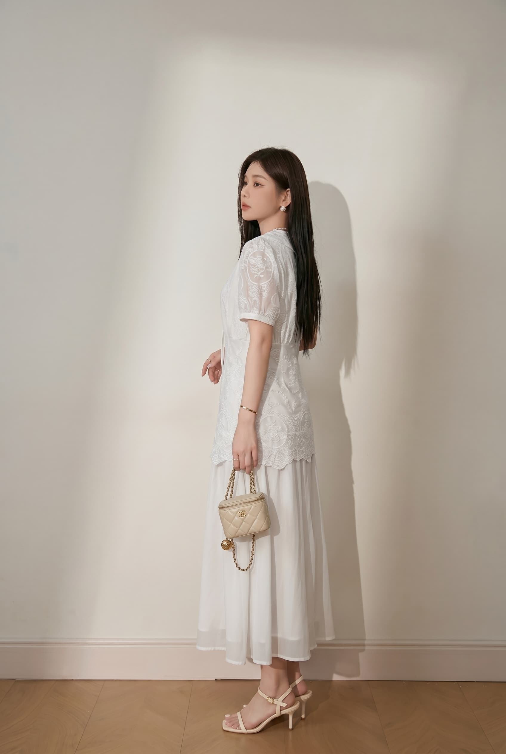 실사 빅 사이즈 학원 스타일 해군 칼라 여성 드레스 여름 새로운 한 부서 허리 수축 슬림해 보이는 한 마디 롱 코트 치마 이미지 4
