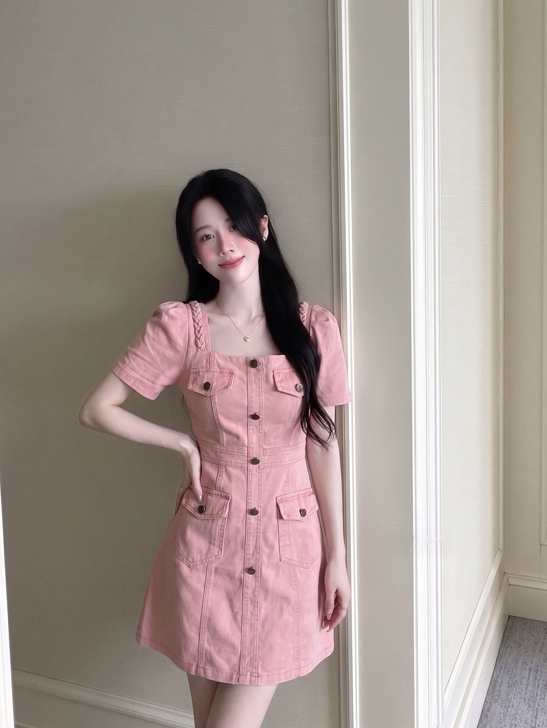 실사 빅 사이즈 여성 의류 면 100% 품격 폴로 칼라 주머니 데님 패션 드레스 지방 mm 숨기기 고기 데님 스커트 여성