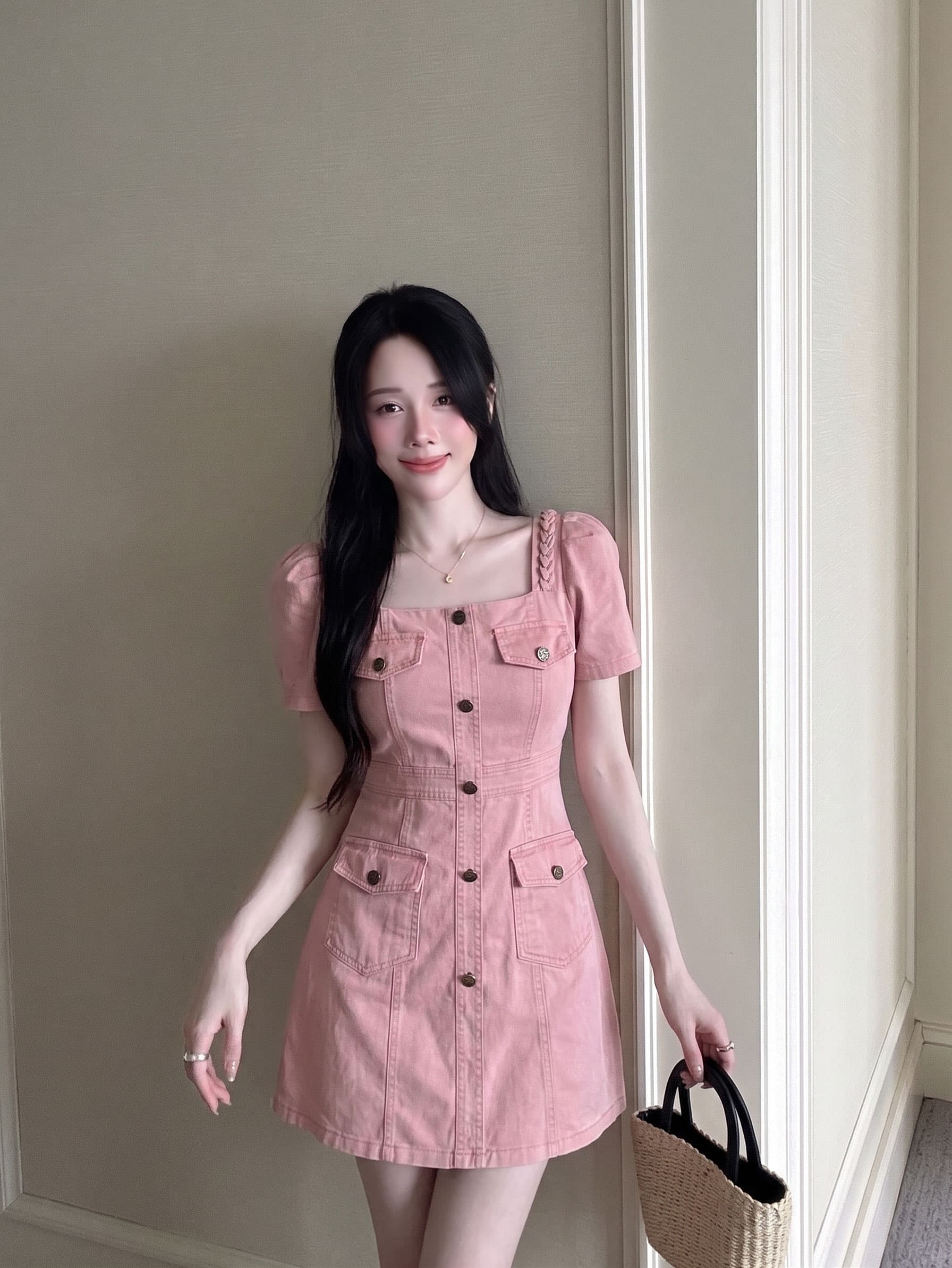 실사 빅 사이즈 여성 의류 면 100% 품격 폴로 칼라 주머니 데님 패션 드레스 지방 mm 숨기기 고기 데님 스커트 여성 상세 이미지 3