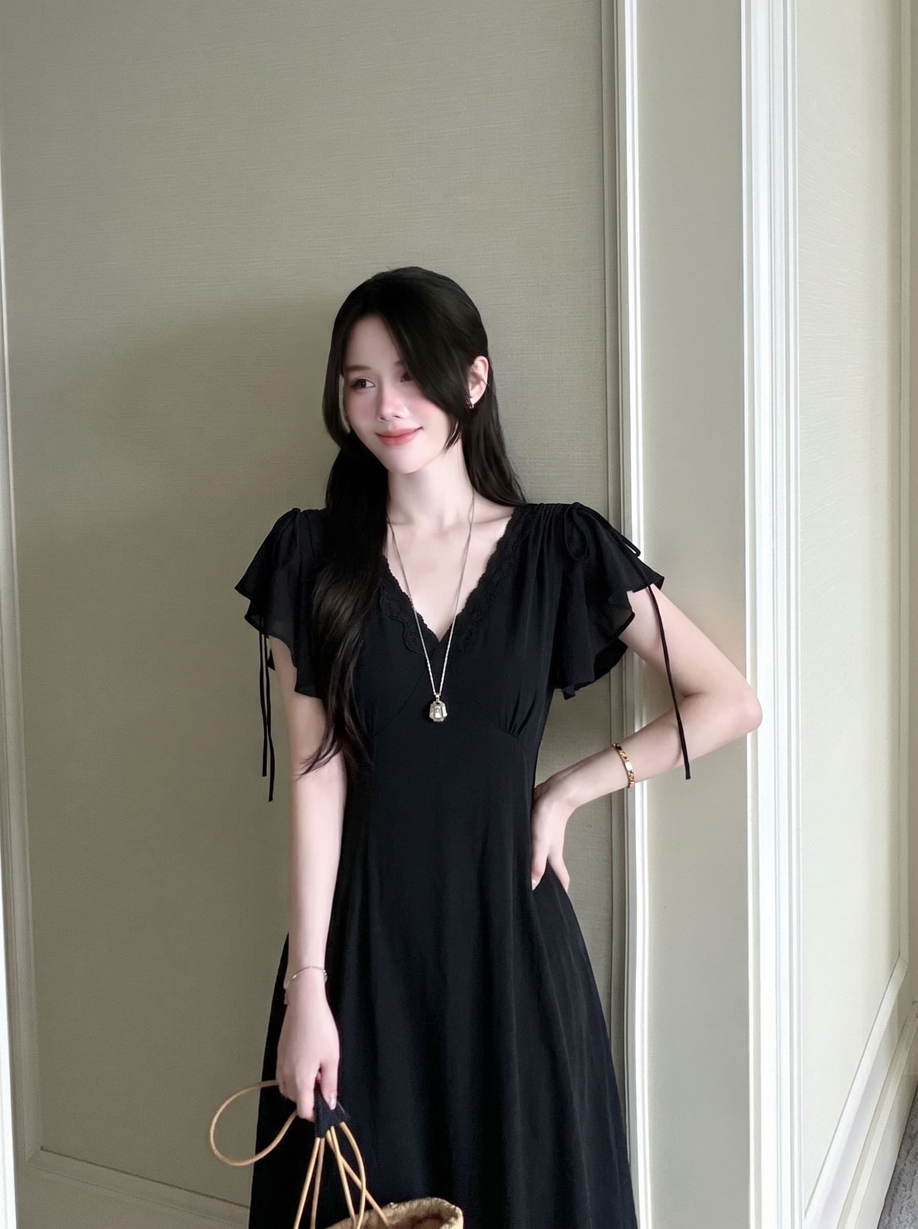 실사 빅 사이즈 여성 의류 그는 벤 바람 우아함 몸매 가꾸기 드레스 지방 mm 품격 부드러운 고급 센스 슬림해 보이는 롱 스커트 이미지 3