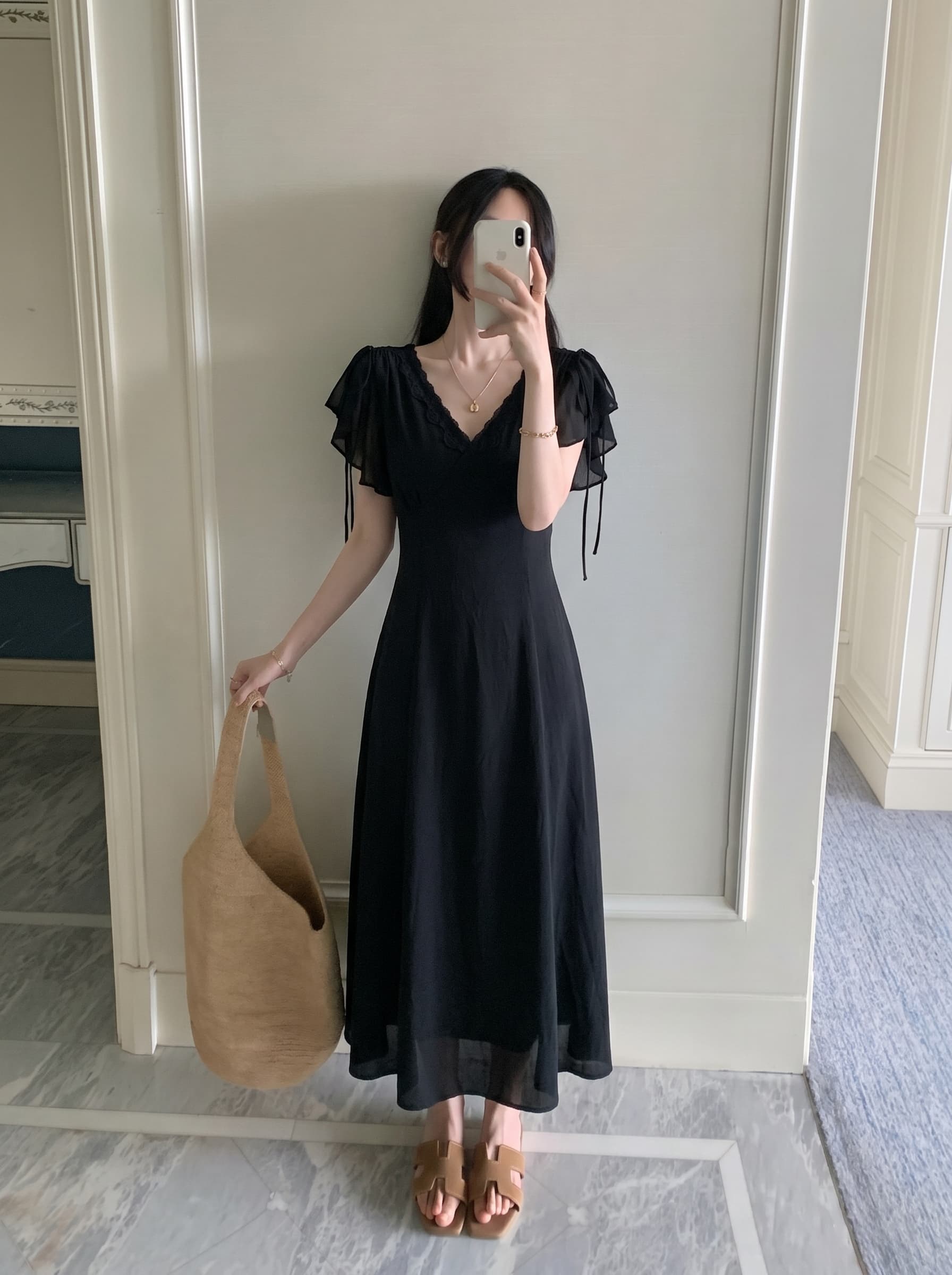 실사 빅 사이즈 여성 의류 그는 벤 바람 우아함 몸매 가꾸기 드레스 지방 mm 품격 부드러운 고급 센스 슬림해 보이는 롱 스커트 상세 이미지 5