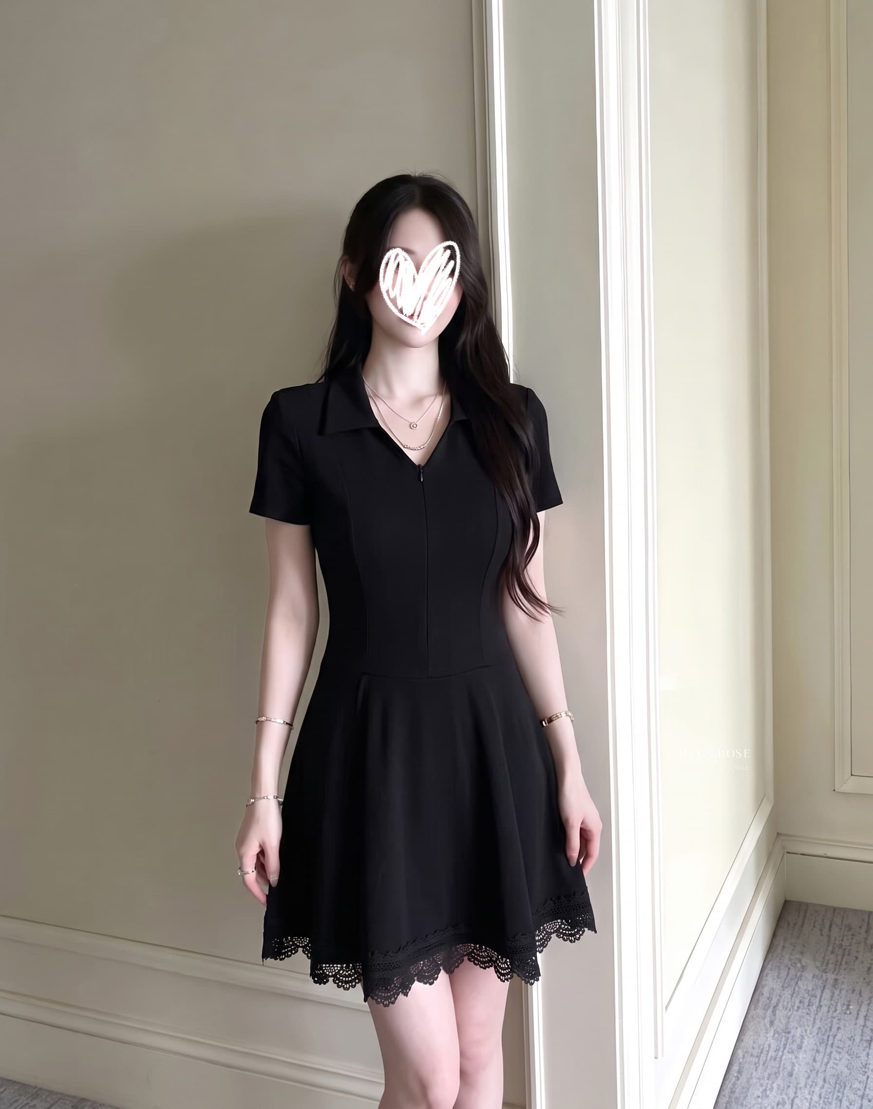 실사 빅 사이즈 여성 의류 여름 2026 검정색 그는 벤 바람 고급 센스 레이스 반팔 드레스 마이크로 지방 mm 치마 상세 이미지 2