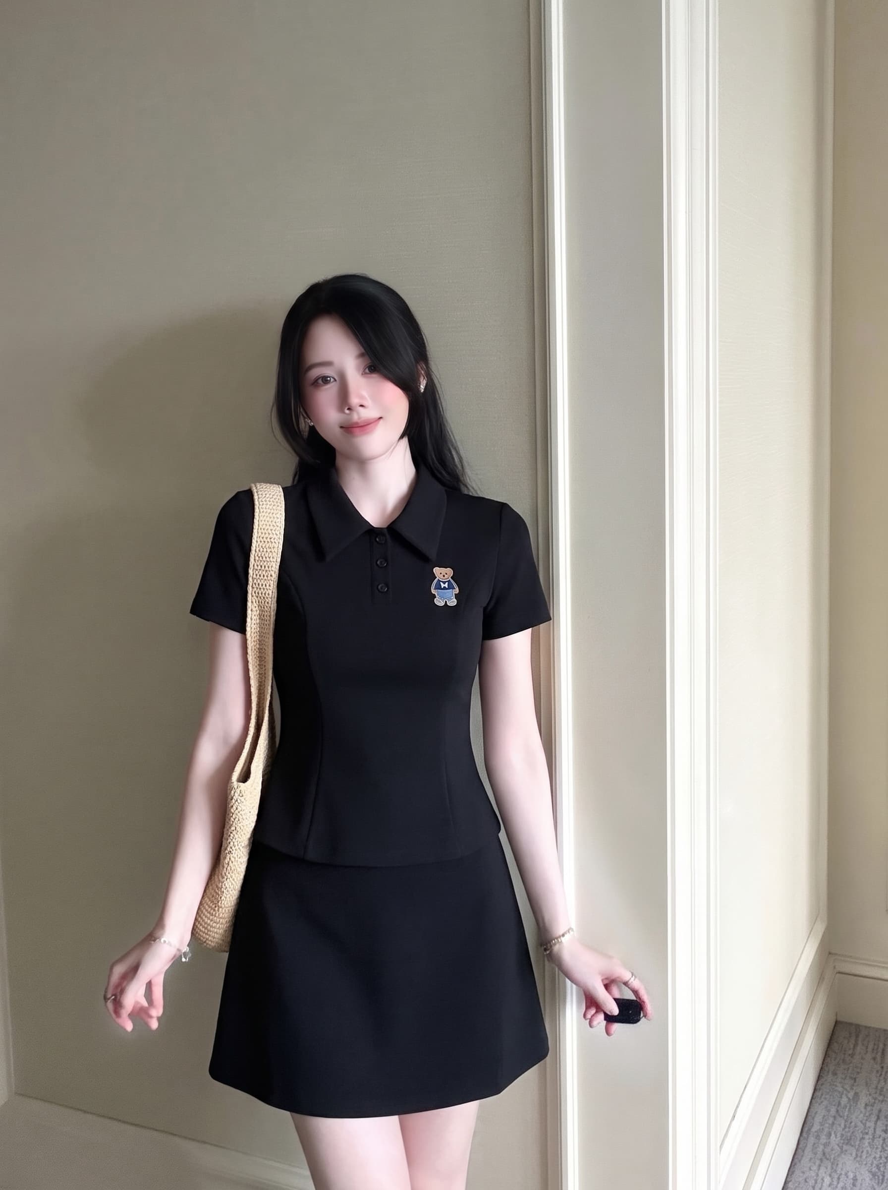s-4xl 여름 빅 사이즈 마이크로 지방 mm 캐주얼 세트 외국 가스 반팔 POLO 셔츠 티셔츠 슬림해 보이는 반신 스커트 상세 이미지 4