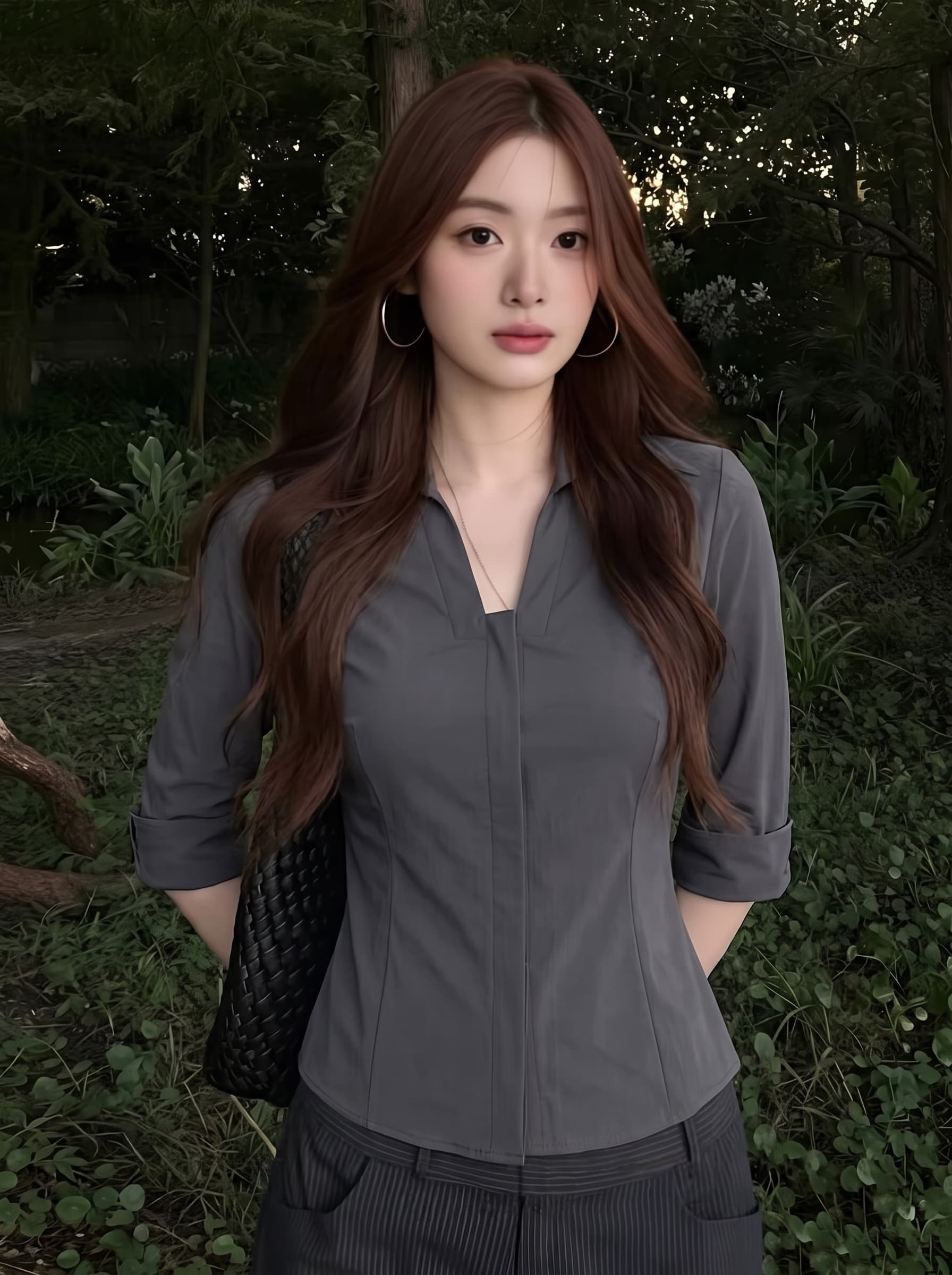 실사 빅 사이즈 지방 mm 아메리칸 POLO 셔츠 중간 소매 뒤집다 접기 여성 여름 높음 지혜 센스 허리 수축 슬림해 보이는 몸매 가꾸기 이미지 2