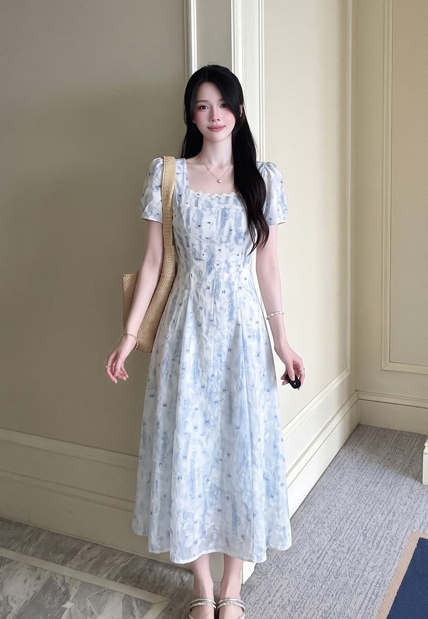 실사 빅 사이즈 여성 의류 프랑스식 낭만주의 휴가 고급 센스 꽃무늬 롱 스커트 여름 새로운 품격 여성 드레스 상세 이미지 2