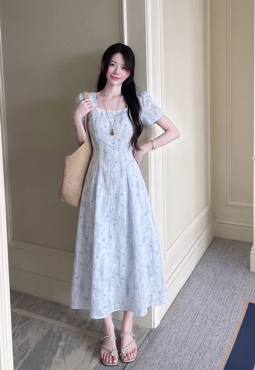 실사 빅 사이즈 여성 의류 프랑스식 낭만주의 휴가 고급 센스 꽃무늬 롱 스커트 여름 새로운 품격 여성 드레스 상세 이미지 4