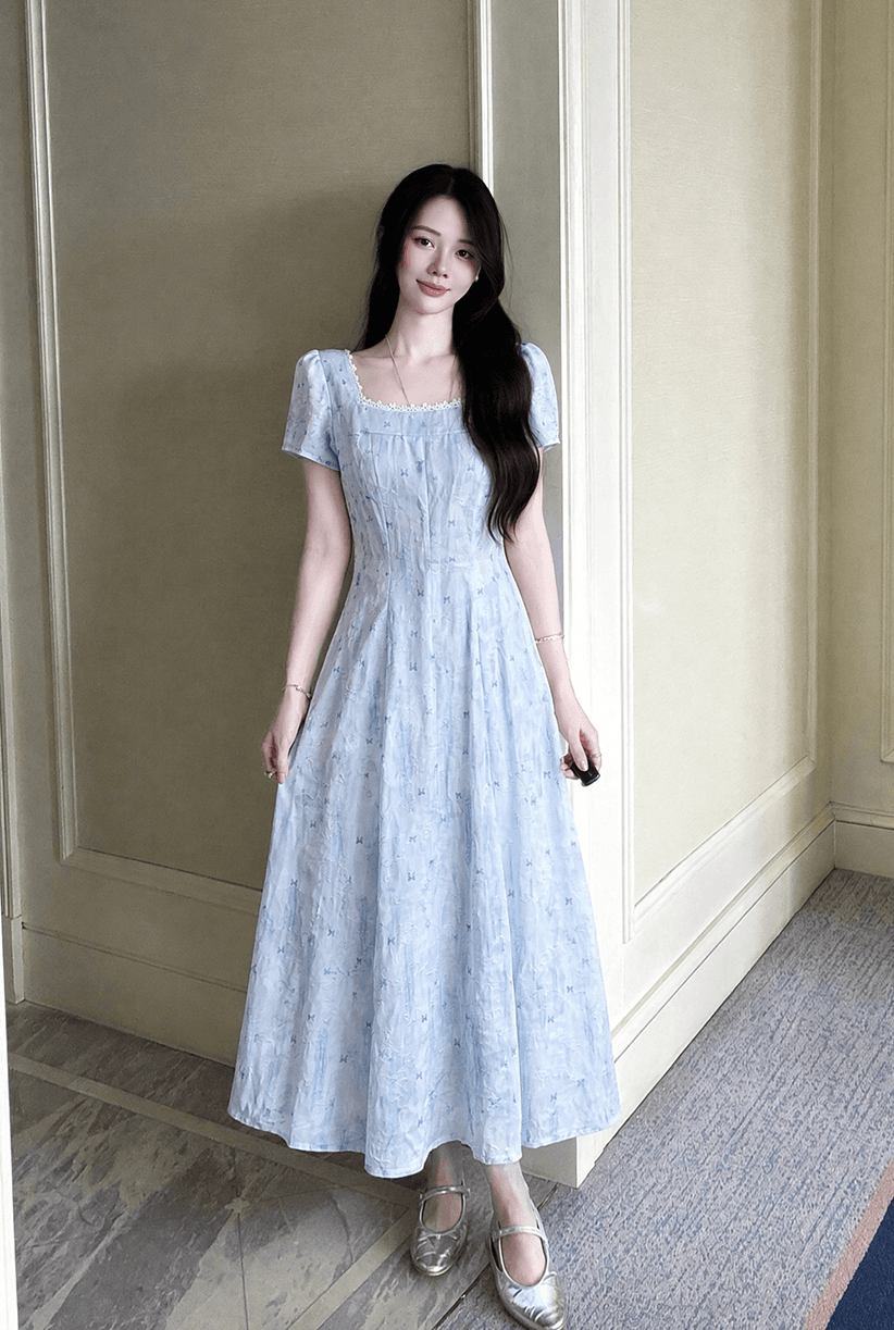 실사 빅 사이즈 여성 의류 프랑스식 낭만주의 휴가 고급 센스 꽃무늬 롱 스커트 여름 새로운 품격 여성 드레스 상세 이미지 7