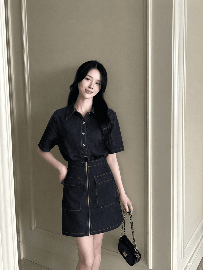 실사 s-4xl 여름 지방 mm 새로운 디자인 센스 페이크 레이어드 차가운 센스 모방 데님 드레스 품격 미니 스커트 상세 이미지 2