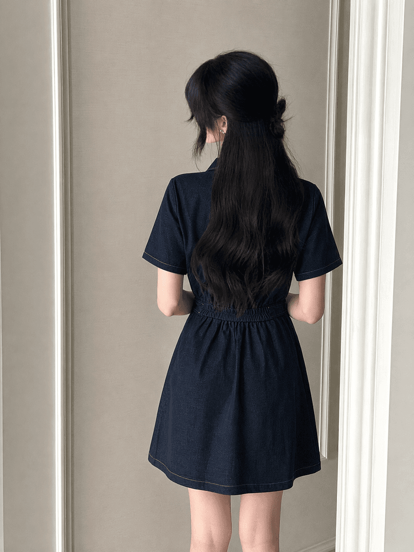 실사 s-4xl 여름 지방 mm 새로운 디자인 센스 페이크 레이어드 차가운 센스 모방 데님 드레스 품격 미니 스커트 상세 이미지 4