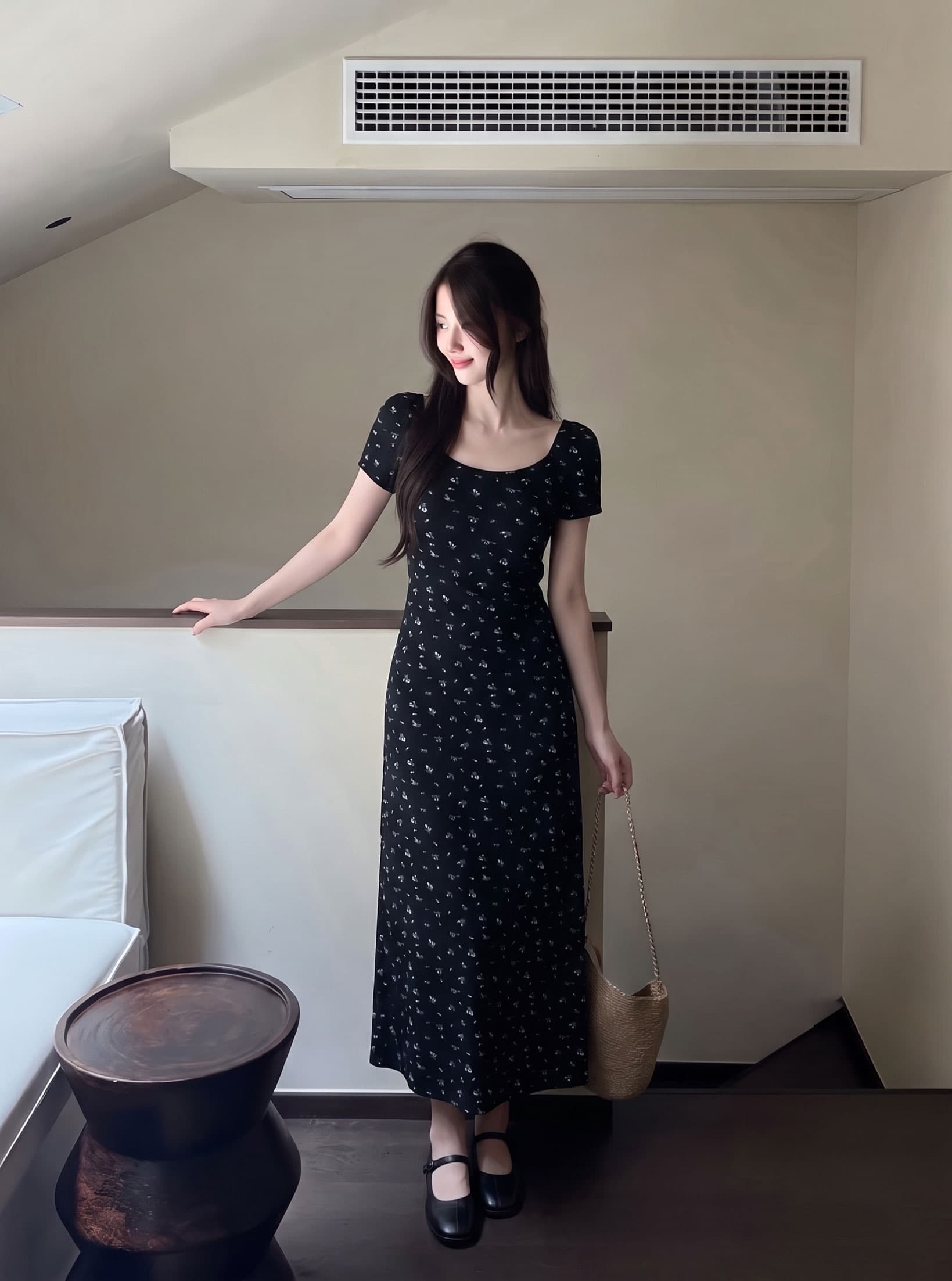 실사 빅 사이즈 여성 의류 프랑스식 꽃무늬 여성 드레스 지방 mm 새로운 도루 가을 센스 트임 타이트 스커트 슬립 롱 스커트 이미지 3