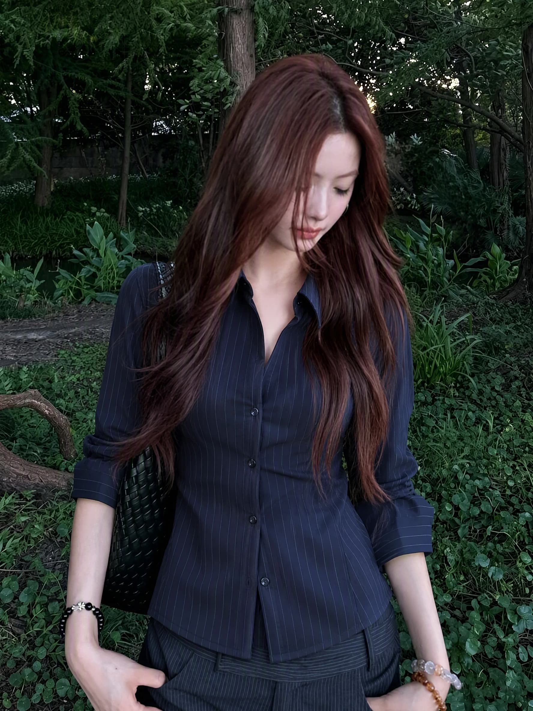 실사 빅 사이즈 여름 새로운 출퇴근 바람 스트라이프 여성 셔츠 고급 센스 긴팔 폴로 칼라 비즈니스웨어 맨위 상세 이미지 3
