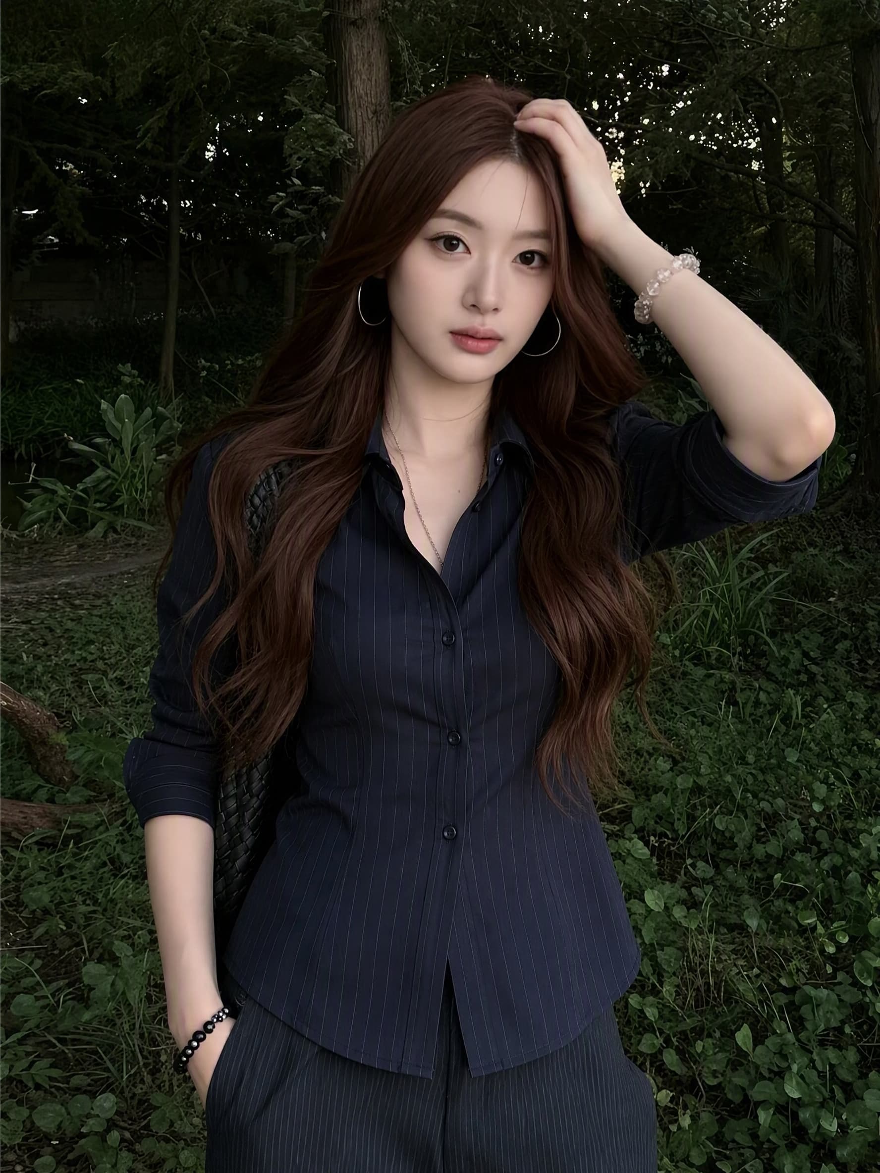 실사 빅 사이즈 여름 새로운 출퇴근 바람 스트라이프 여성 셔츠 고급 센스 긴팔 폴로 칼라 비즈니스웨어 맨위 상세 이미지 4