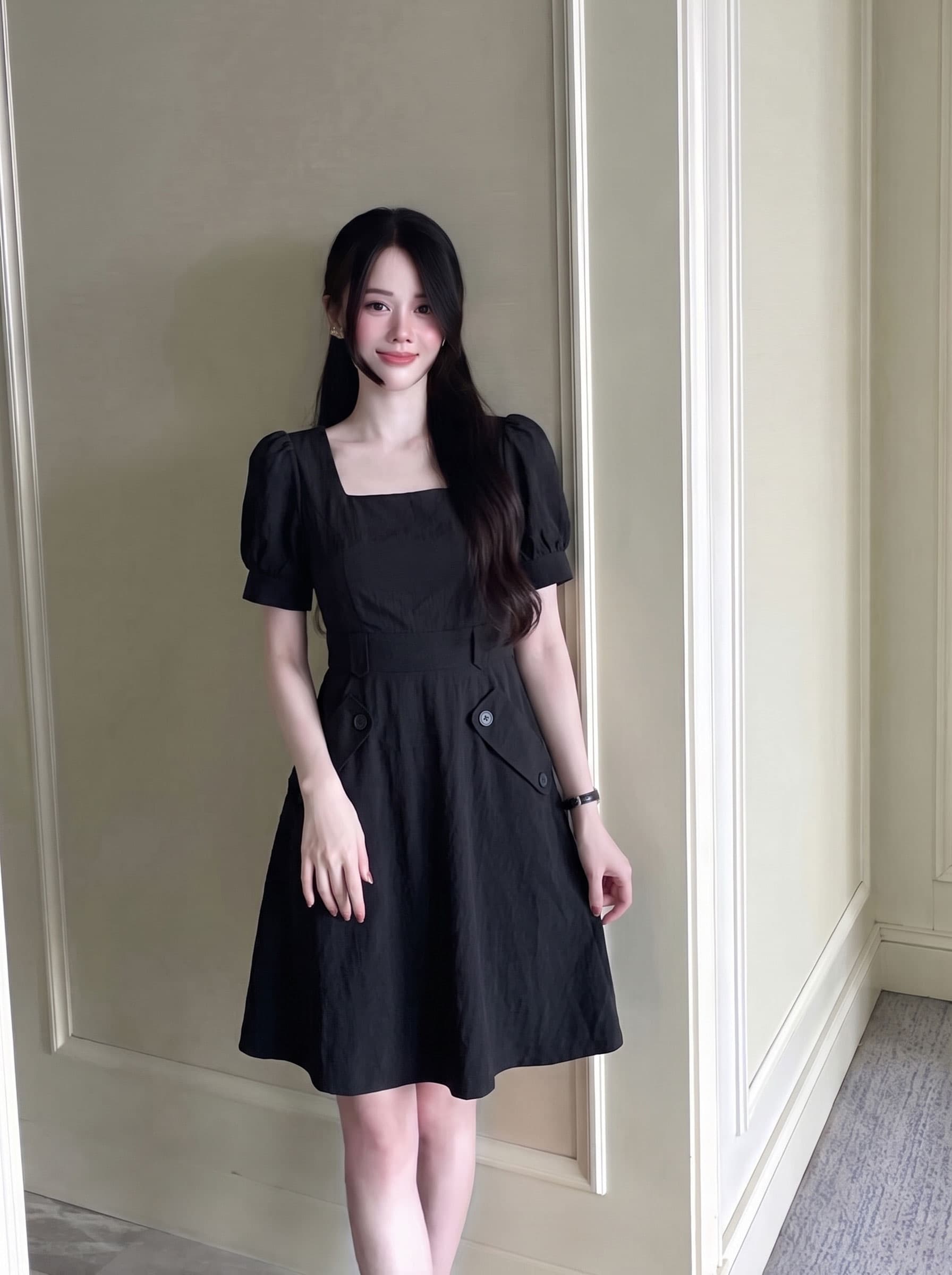 실사 빅 사이즈 여성 의류 캄파넬라 세과 프랑스식 품격 지방 mm 반팔 드레스 몸매 가꾸기 달콤함 부드러운 드레스 상세 이미지 3