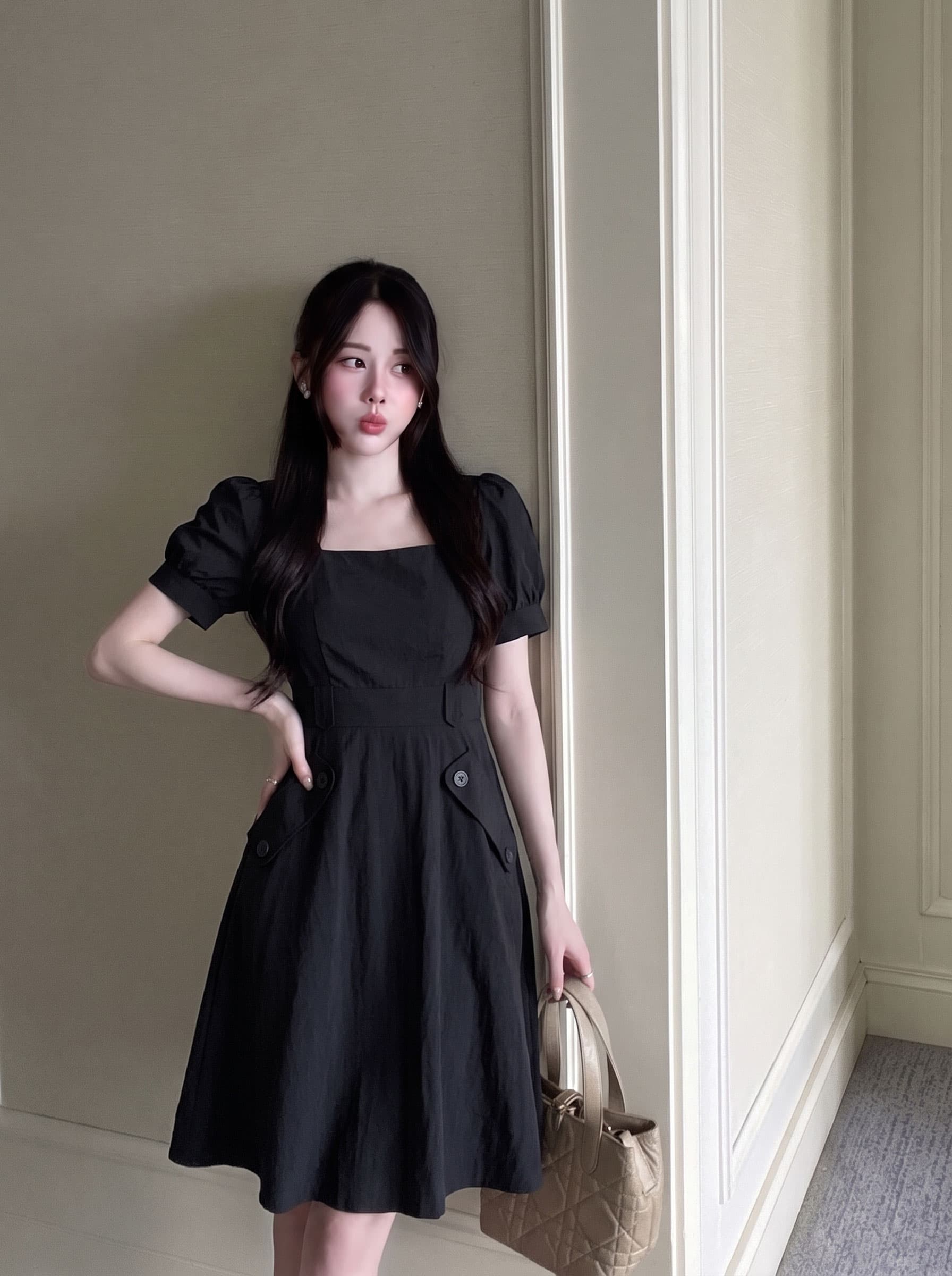 실사 빅 사이즈 여성 의류 캄파넬라 세과 프랑스식 품격 지방 mm 반팔 드레스 몸매 가꾸기 달콤함 부드러운 드레스 상세 이미지 7