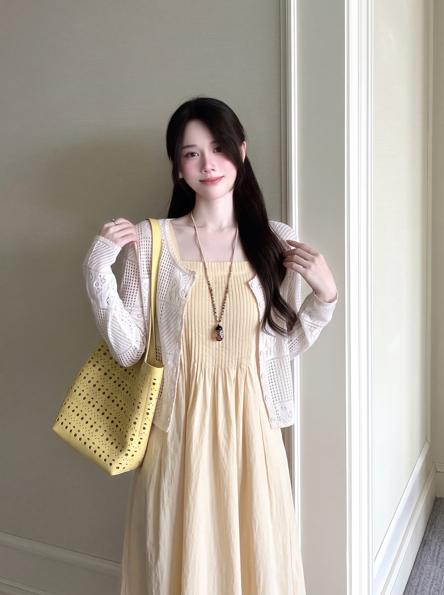 실사 빅 사이즈 여성 의류 프랑스식 플랫 구두 디자인 장기 여름 슬립 드레스 오픈 가디건 세트 지방 mm 품격 여성 의류 상세 이미지 6
