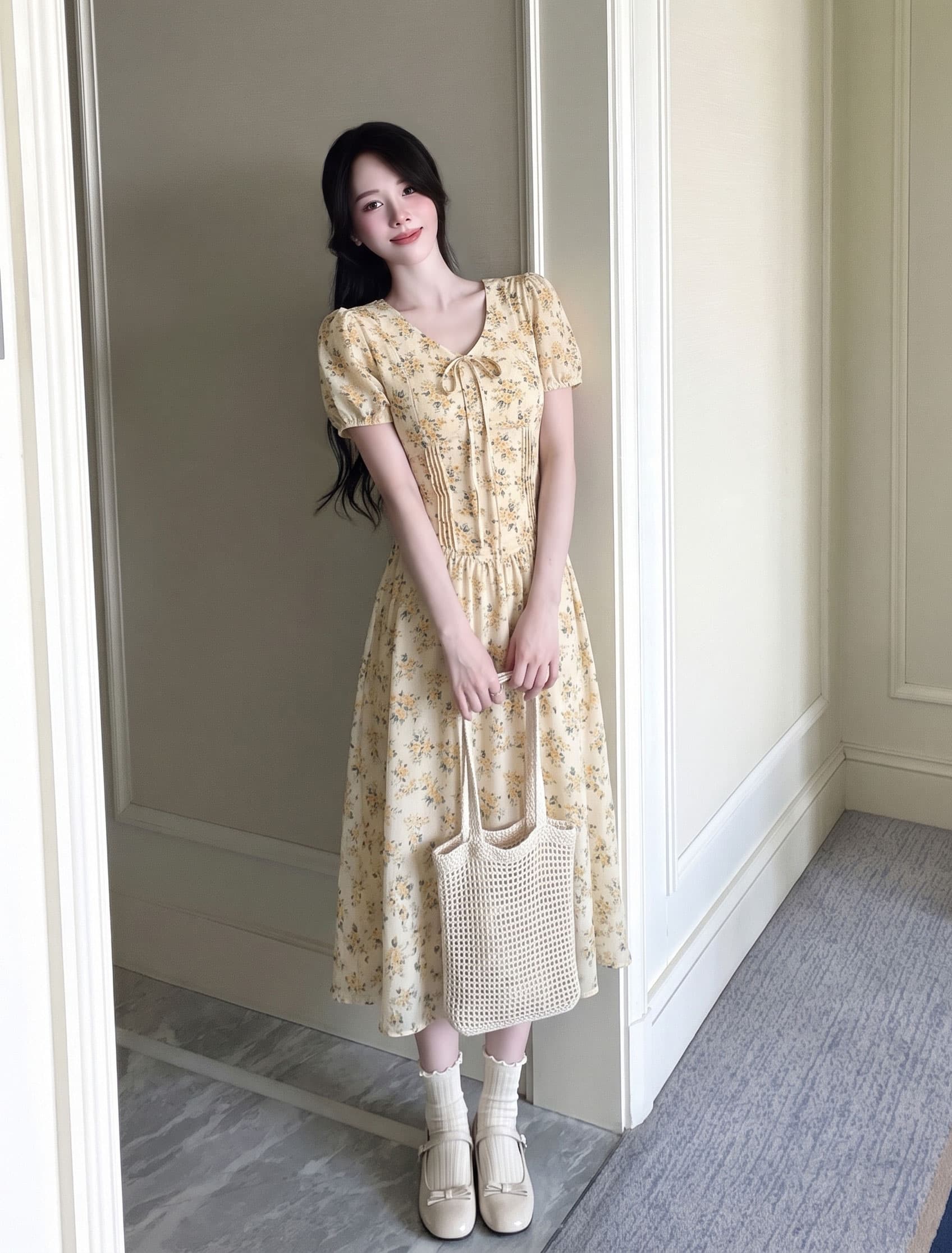 실사 빅 사이즈 여성 의류 새로운 중식 국풍 달콤한 차 소녀 여름 프랑스식 꽃무늬 소녀 센스 드레스