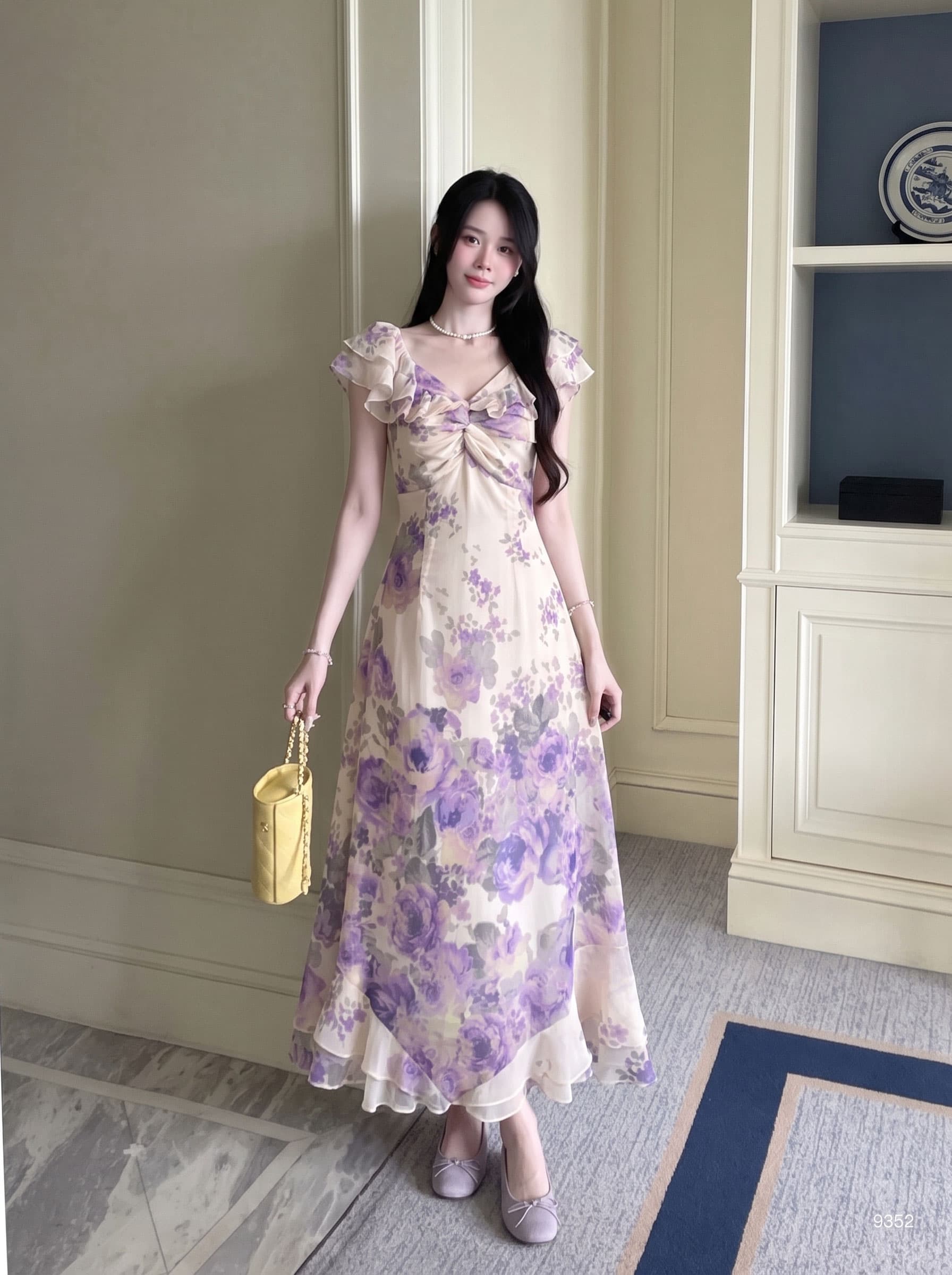 실사 빅 사이즈 여성 의류 기타 착용 섹시함 작은 여자 오리지널 레트로 vintage 부적 보라색 프린트 드레스 상세 이미지 9