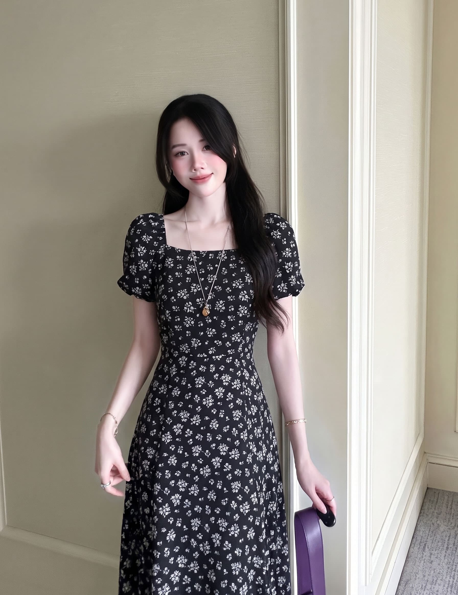 실사 빅 사이즈 여성 의류 프랑스식 복잡한 고대 칼라 달빛 꽃 드레스 지방 mm 숨기기 고기 슬림해 보이는 스커트 스커트 여성 상세 이미지 3