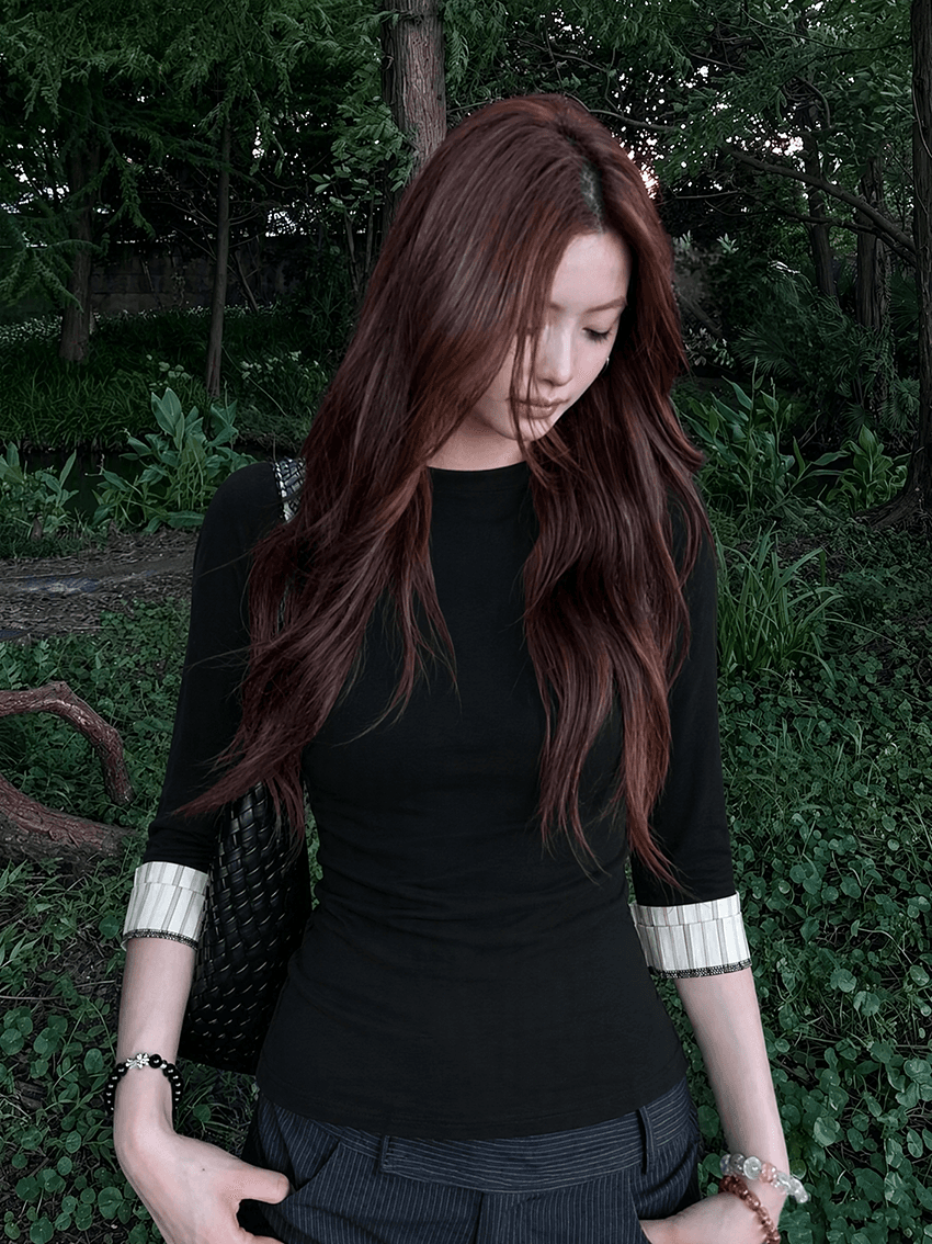 실사 빅 사이즈 가을 새로운 프랑스식 검정색 반하이넥 니트 스웨터 여성 패치워크 몸매 가꾸기 슬림해 보이는 다용도 맨위 상세 이미지 4