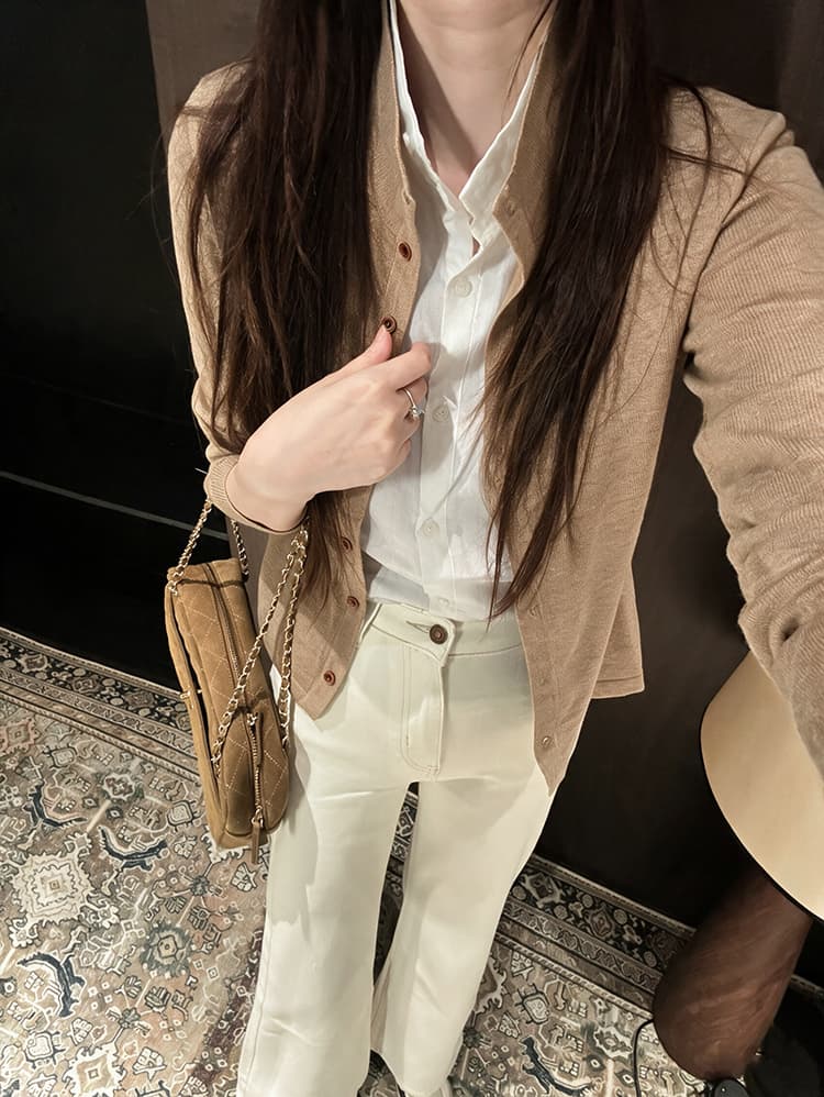 실사 빅 사이즈 여성 의류 품격 출퇴근 높음 지혜 센스 배색 페이크 레이어드 니트 오픈 가디건 지방 mm 숨기기 고기 슬림해 보이는 여성 이미지 3