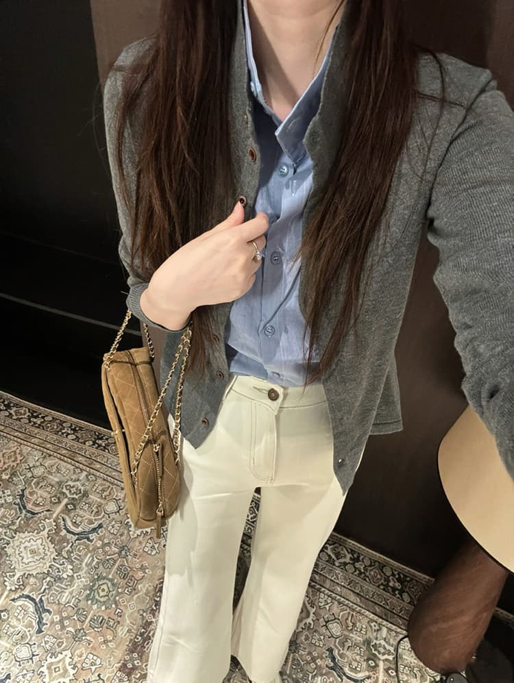 실사 빅 사이즈 여성 의류 품격 출퇴근 높음 지혜 센스 배색 페이크 레이어드 니트 오픈 가디건 지방 mm 숨기기 고기 슬림해 보이는 여성 상세 이미지 4