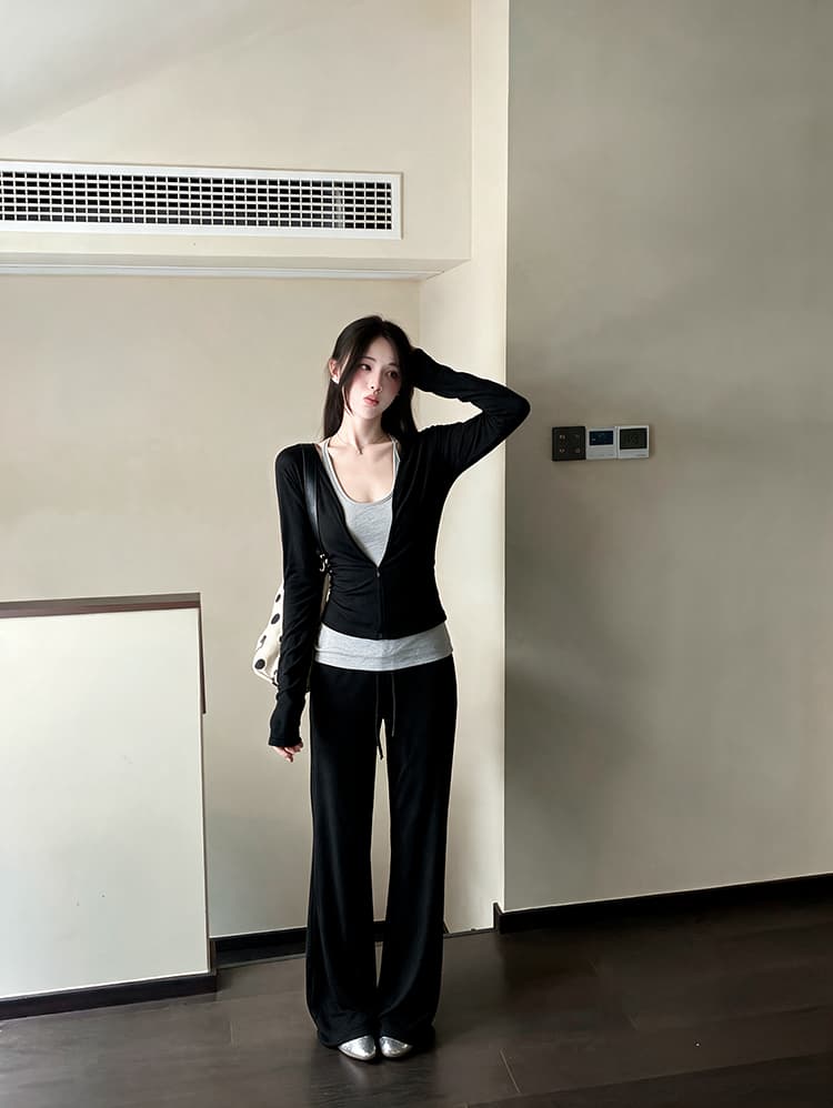 실사 빅 사이즈 lulu 부서 종이 사람들 세트 디자인 지퍼 긴팔 t+ 슬림해 보이는 조끼 도루 센스 캐주얼 바지 상세 이미지 8