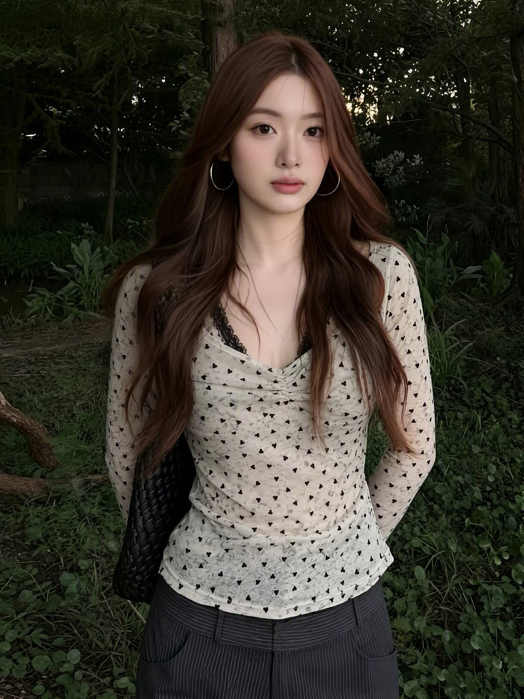 실사 빅 사이즈 여성 의류 레이스 행침 목 페이크 레이어드 작은 셔츠 여성 지방 mm 이른 가을 새로운 미니멀리즘 슬림해 보이는 맨위 이미지 3