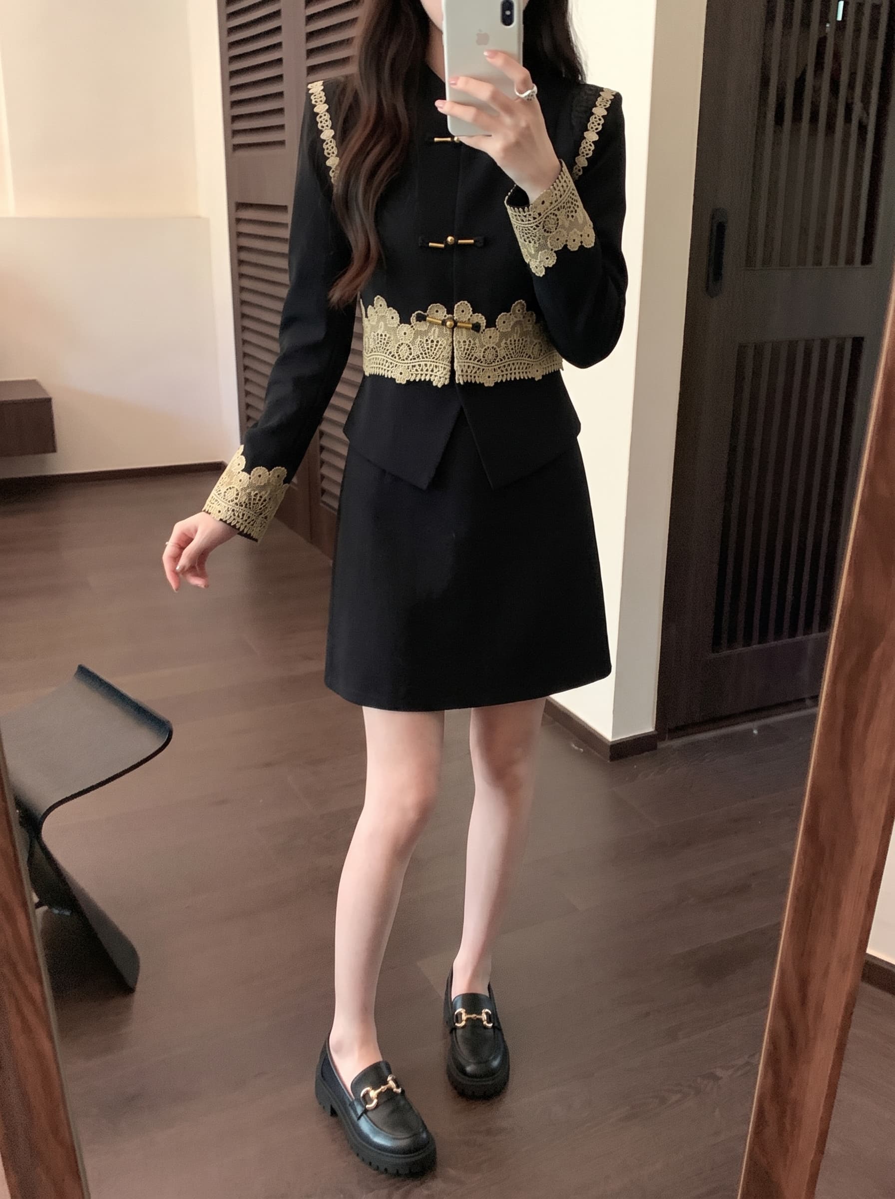 실사 m 하나 4xl 레이스 조각 허리 수축 새로운 중식 국풍 단추 조끼 드레스 레트로 투피스 세트 상세 이미지 10