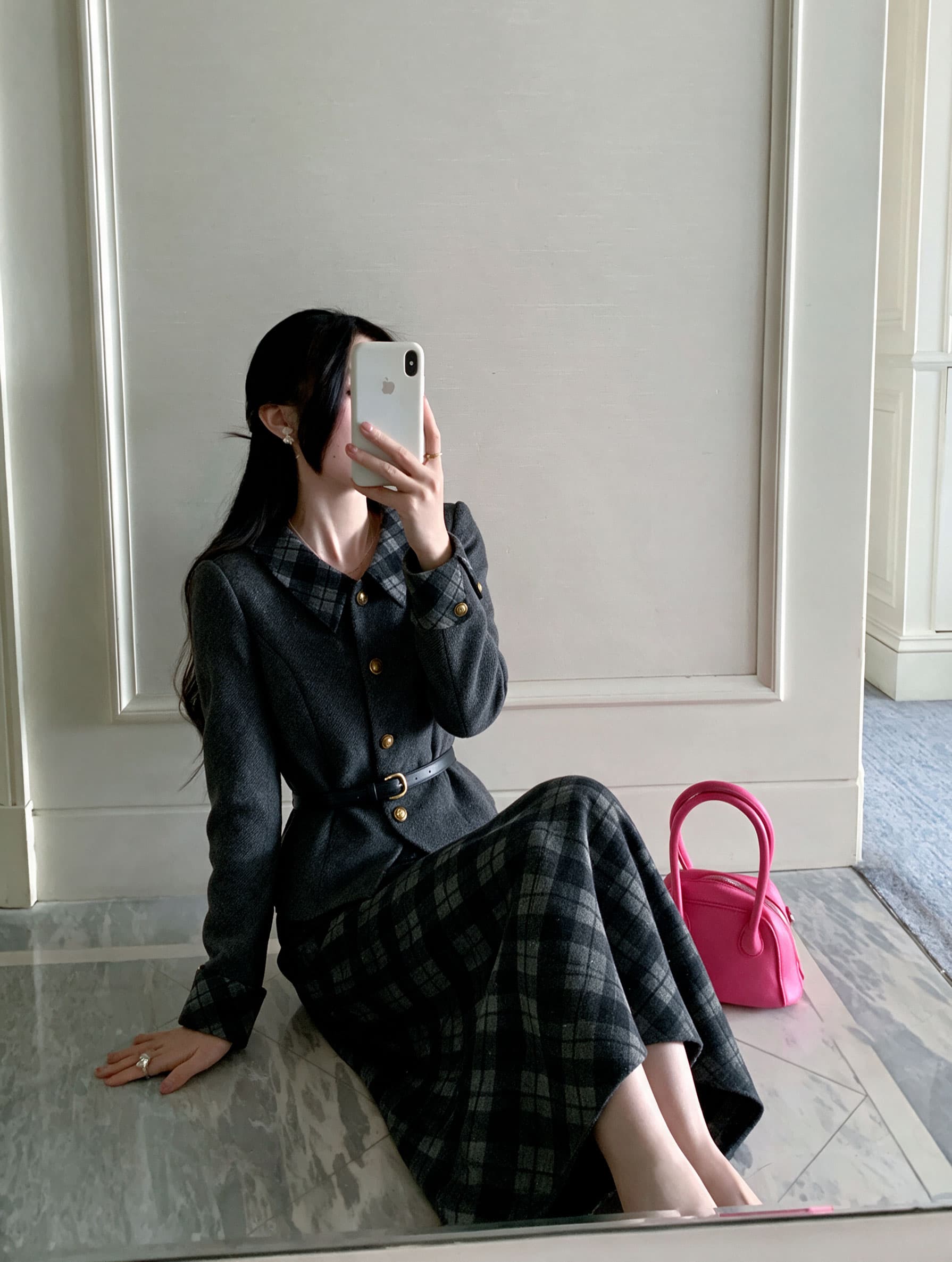 실사 빅 사이즈 여성 의류 가을 겨울철 한 부서 품격 고급 재킷 반신 스커트 패션 검정색 세트 여성 이미지 4