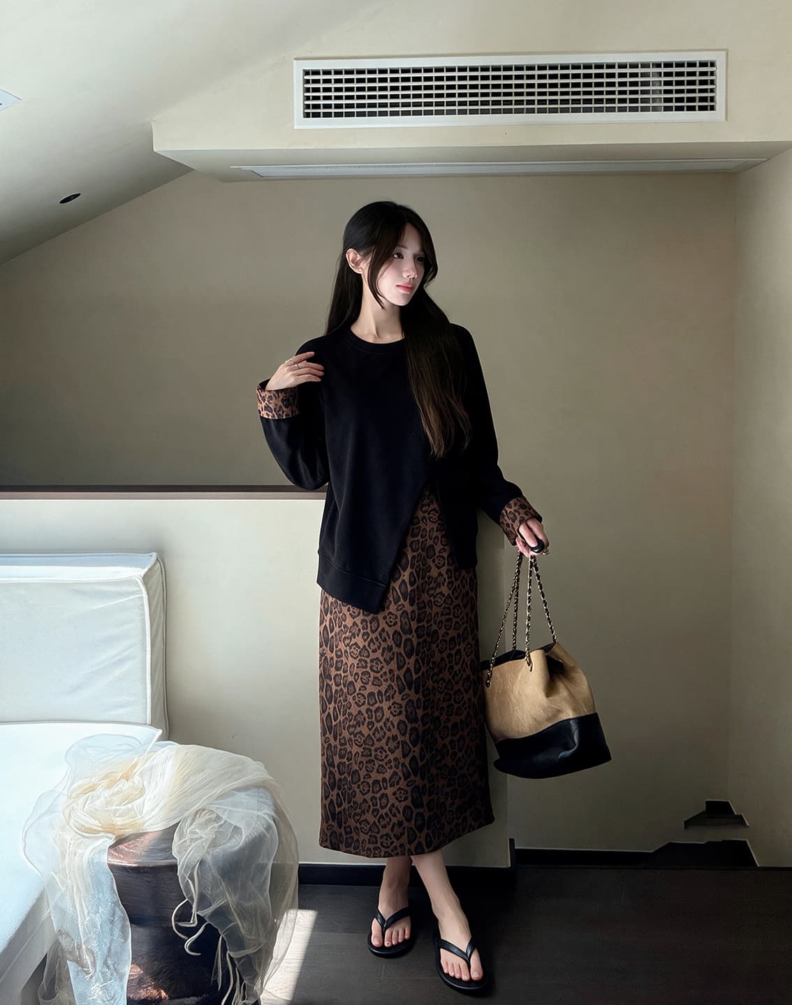 실사 빅 사이즈 여성 의류 가을 패션 두 조각 치마 아이들 지방 mm 숨기기 고기 슬림해 보이는 투피스 세트 세트 여성 이미지 2