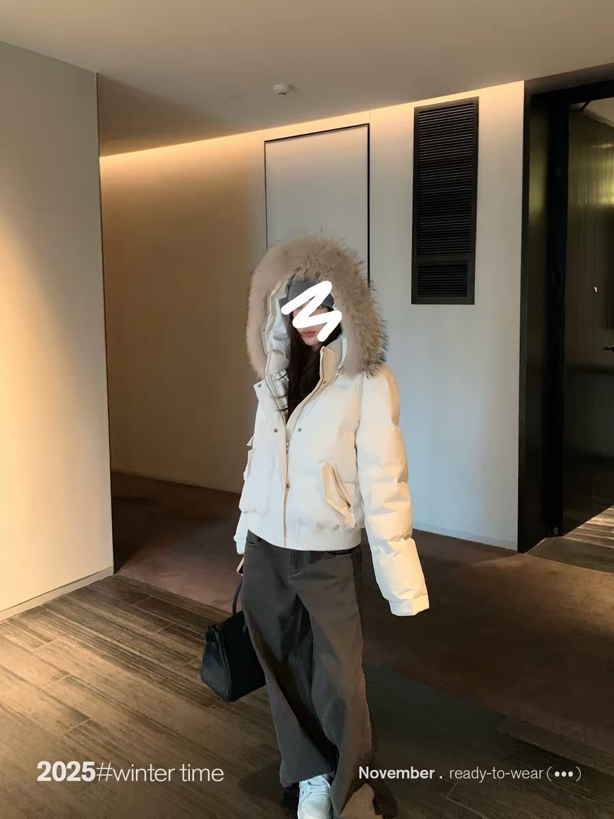 sunoneone 눈 산 상황 너구리 모피 모피 칼라 쇼트 스타일 Parker 서비스 다운 재킷 여성 겨울 두꺼운 재킷 이미지 2