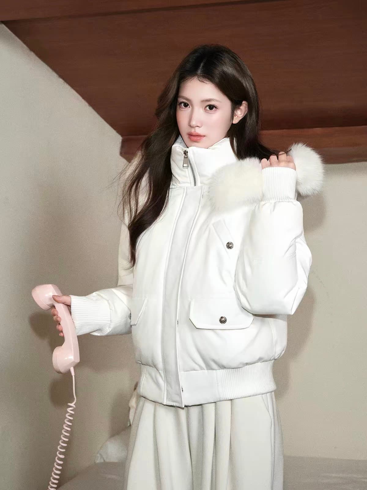 avenement 90 화이트 덕 다운 여우 모피 칼라 다운 외투 검정색 스탠드 칼라 Parker 서비스 여성 두꺼움 겨울 의류 이미지 4