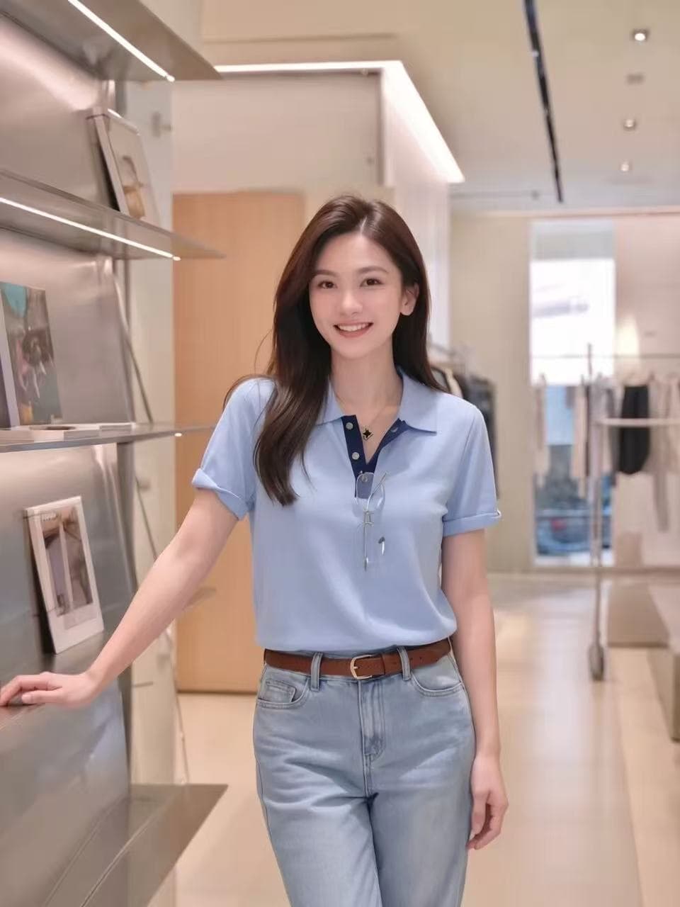2026 여름 새로운 캐주얼 느긋한 바람 배색 폴로 칼라 반팔 티셔츠 하늘색 슬림해 보이는 다용도 빅 사이즈 맨위 상세 이미지 4