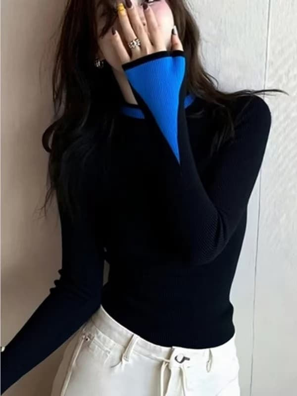 2026 가을 고급 센스 슈퍼 잘 생긴 부드러운 찹쌀 느긋한 바람 연령 감소 고유 한 Chic 느슨함 센스 배색 니트 스웨터 여성 상세 이미지 3