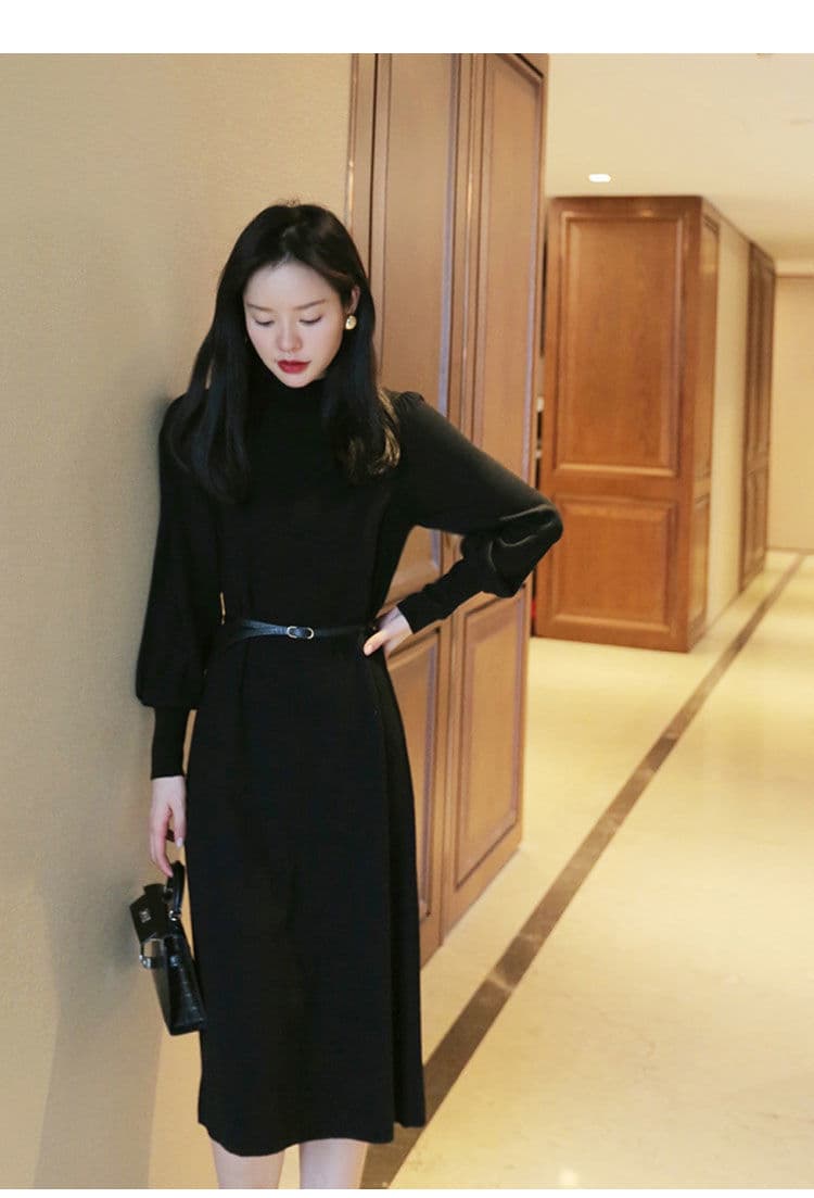 한 부서 벌룬 소매 니트 명문 여성 드레스 여성 의류 2025 가을 겨울철 새로운 외국 가스 허리 수축 스웨터 A라인 스커트 상세 이미지 15