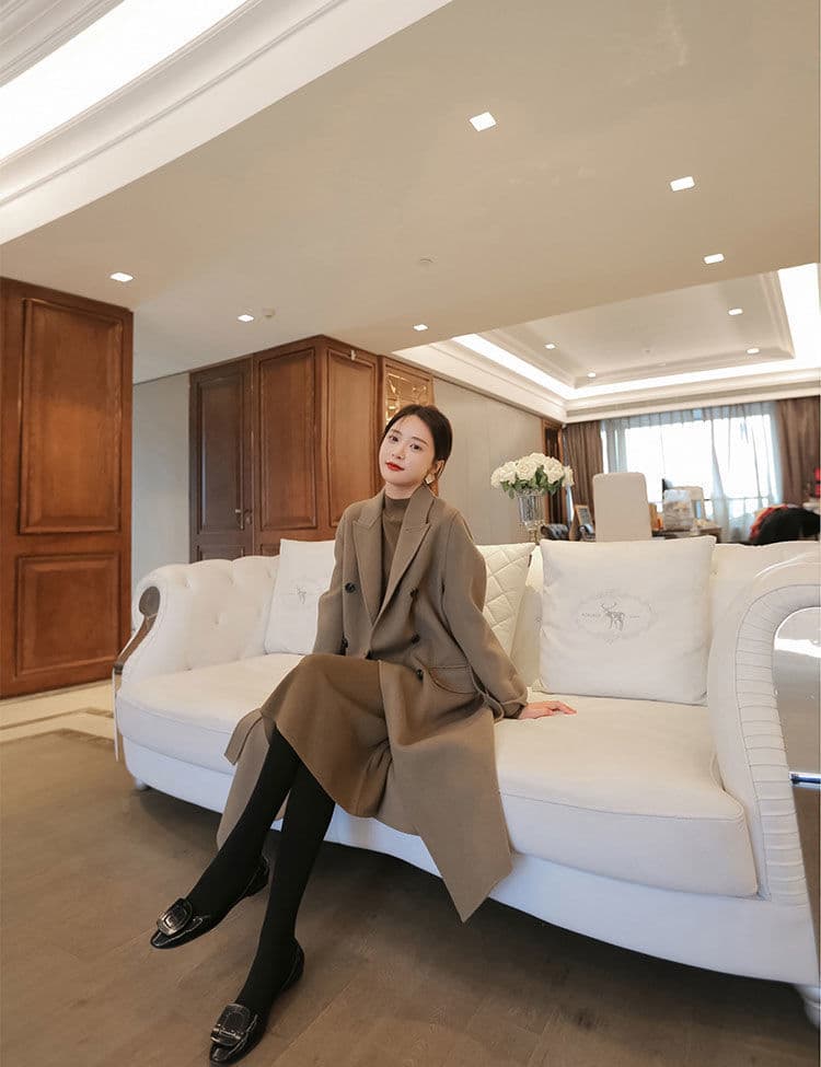 한 부서 벌룬 소매 니트 명문 여성 드레스 여성 의류 2025 가을 겨울철 새로운 외국 가스 허리 수축 스웨터 A라인 스커트 상세 이미지 19