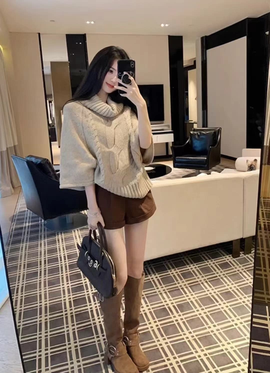 한 부서 분위기 센스 착용 가져 가라. 꽈배기 말뚝 더미 터틀넥 스웨터 여자 가을 겨울 느긋한 바람 고급 센스 배트윙 소매 니트 스웨터