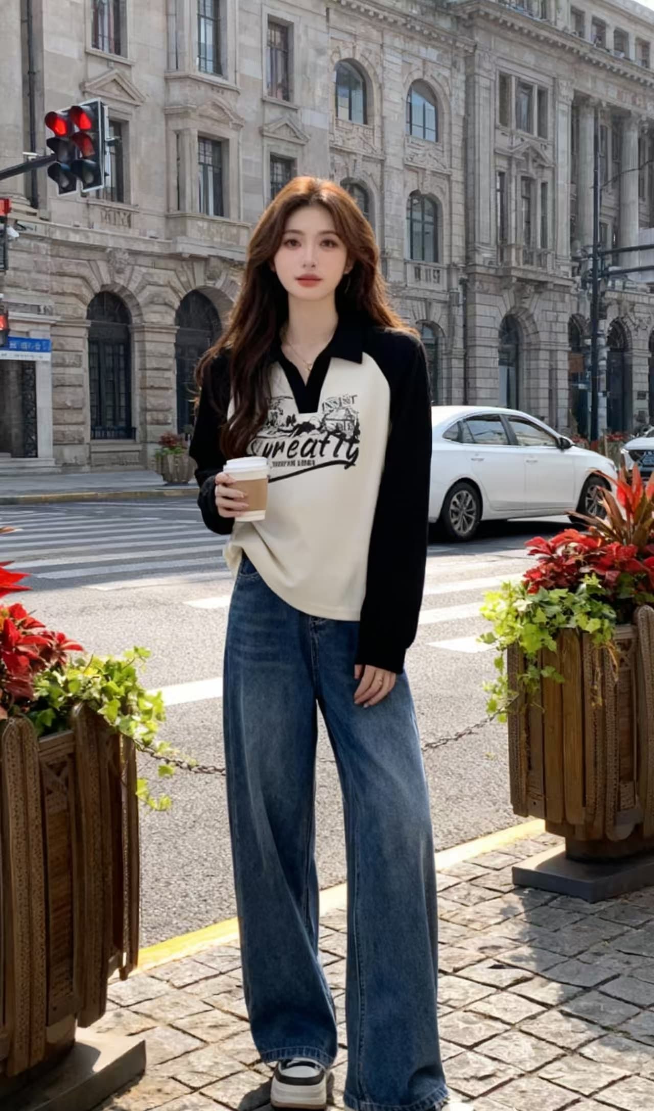 빅 사이즈 지방 mm 털이 있고 두꺼운 루즈핏 느긋한 바람 POLO 칼라 후드티 슬림해 보이는 배색 맨위 상세 이미지 4