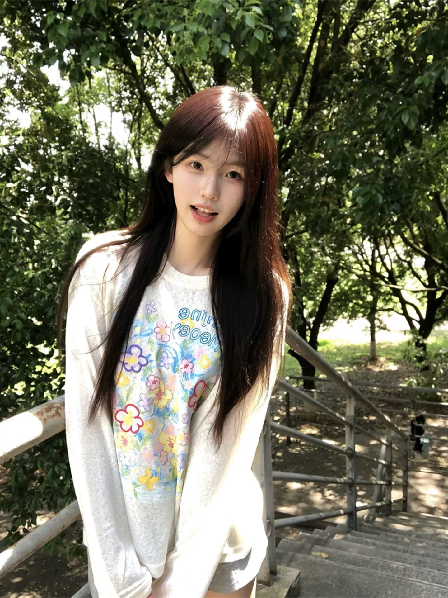 한 부서 레트로 패치워크 식물 꽃무늬 알파벳 살구 색상 자외선 차단 의류 여성 여름 루즈핏 슬림해 보이는 느슨함 센스 맨위 트렌디 이미지 2
