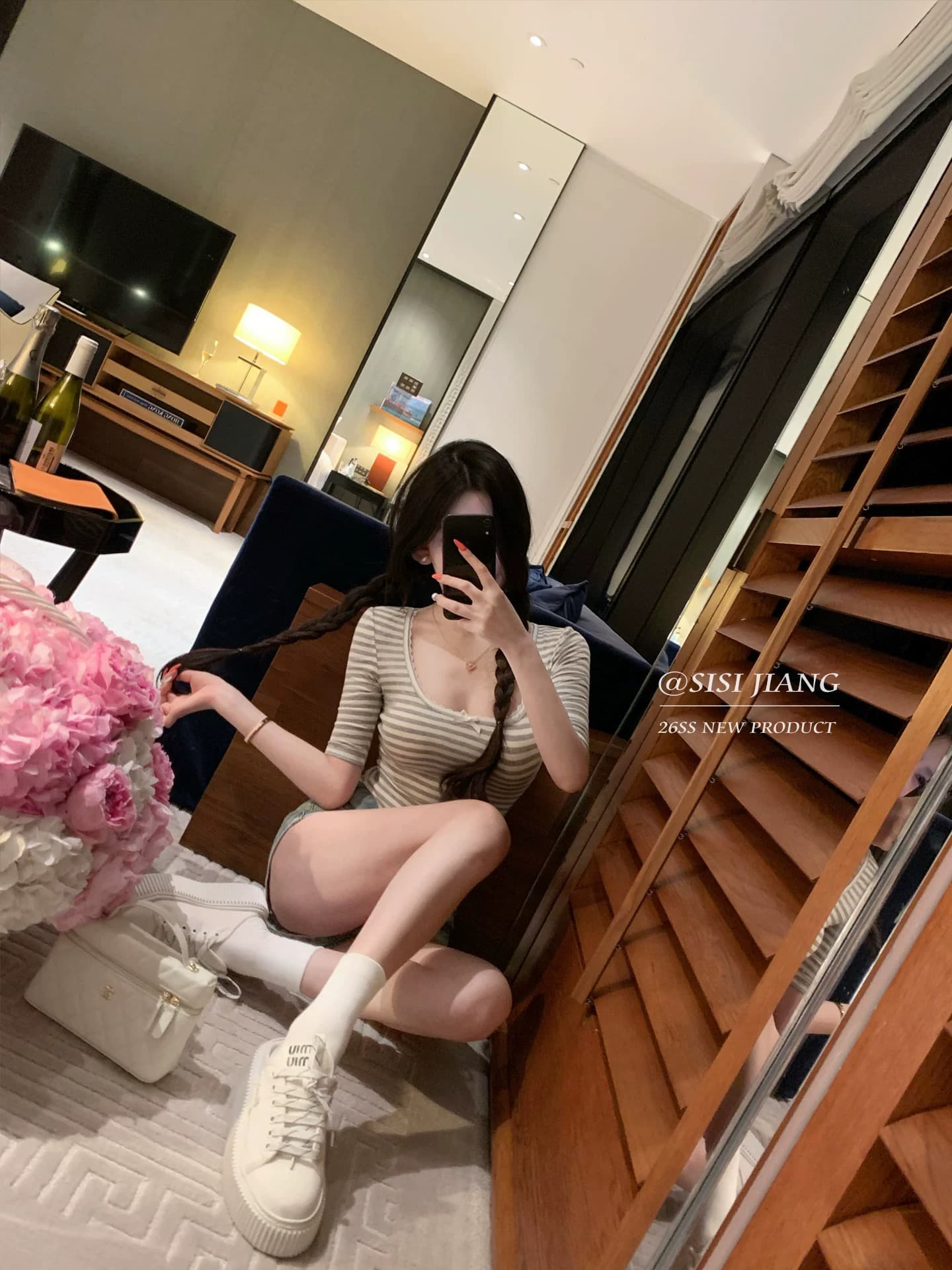 sisi jiang 순수한 욕망 소녀 달콤한 꿈 순수한 욕망 레이스 몸매 가꾸기 슬림해 보이는 u 칼라 캐주얼 다용도 스트라이프 반팔 상세 이미지 4