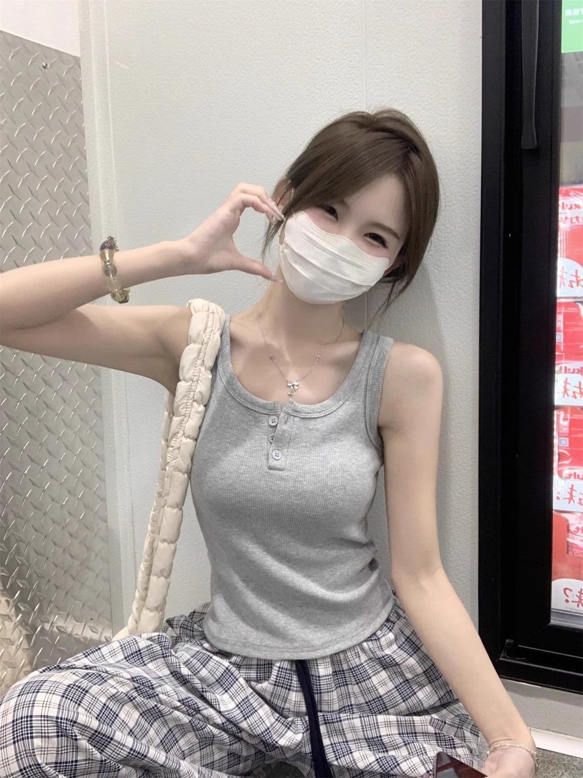 260 그램 단색 단추 캐미솔 외출용 몸매 가꾸기 다용도 민소매 맨위 상세 이미지 2