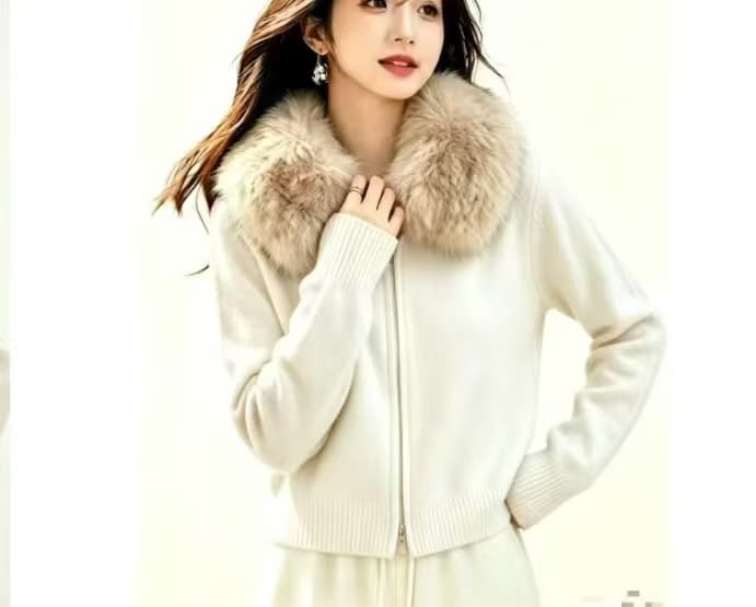 아름다움 라드. 모피 칼라 후드 스웨터 코트 여자 가을 겨울 한 부서 느긋한 바람 품격 작은 키 니트 스웨터 맨위 이미지 3