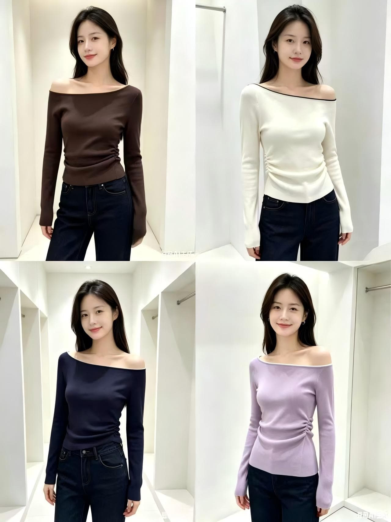 4 가지 색상 오프숄더 오프숄더 길다 소매 위버 가을 디자인 센스 작은 대중 몸매 가꾸기 타이트 핫걸 맨위 상세 이미지 1