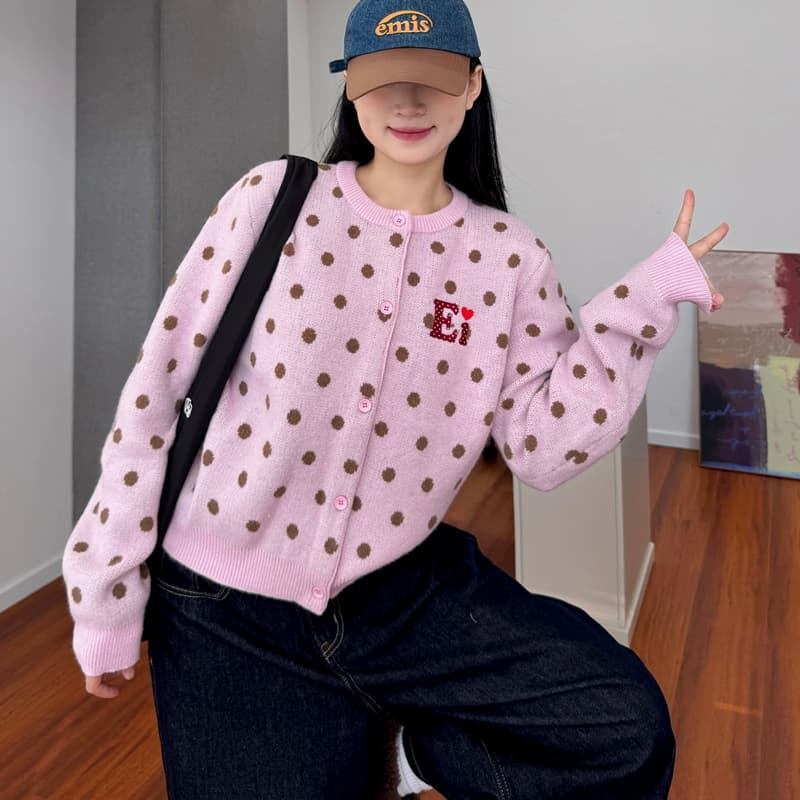 아메리칸 레트로 도트 무늬 오픈 가디건 파란색 스웨터 여성 코트 이른 가을 쇼트 스타일 느긋한 바람 니트 스웨터 맨위 상세 이미지 2