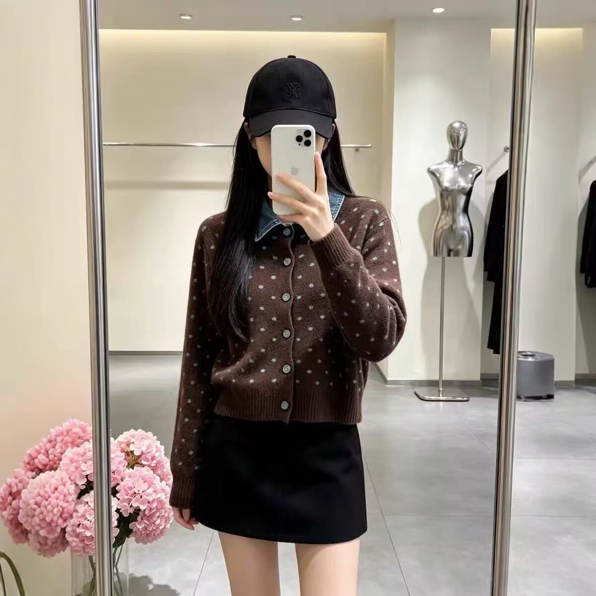 프랑스식 도트 무늬 페이크 레이어드 데님 패치워크 POLO 칼라 니트 스웨터 부드러운 찹쌀 연령 감소 스웨터 코트 가을 겨울철 새로운 이미지 2