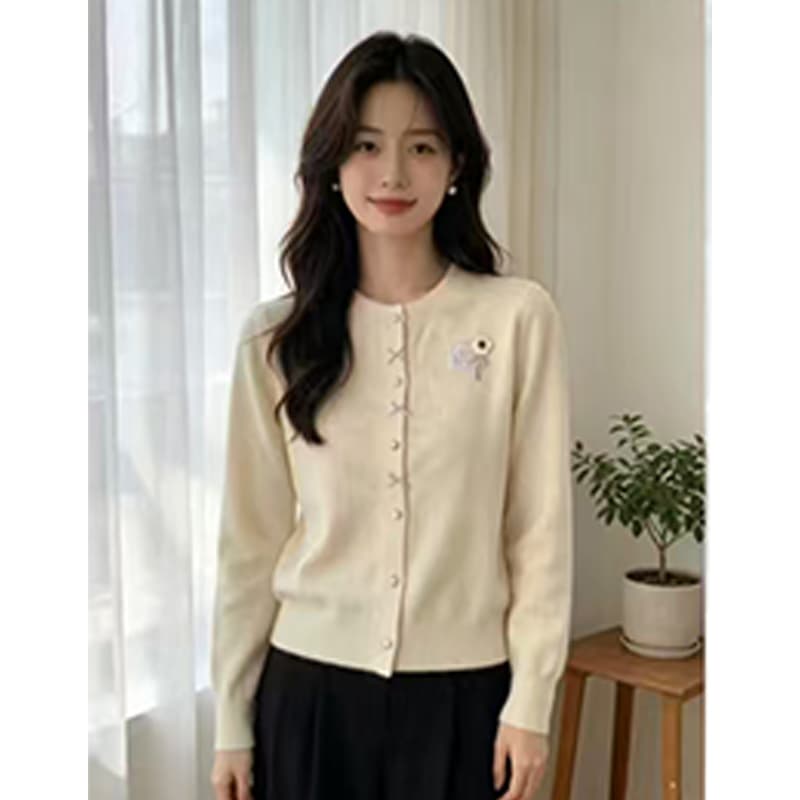 한 부서 달콤함 부드럽다 편안함 연령 감소 니트 스웨터 여성 2026 봄 가을 새로운 외국 가스 패션 오픈 가디건 스웨터 상세 이미지 3