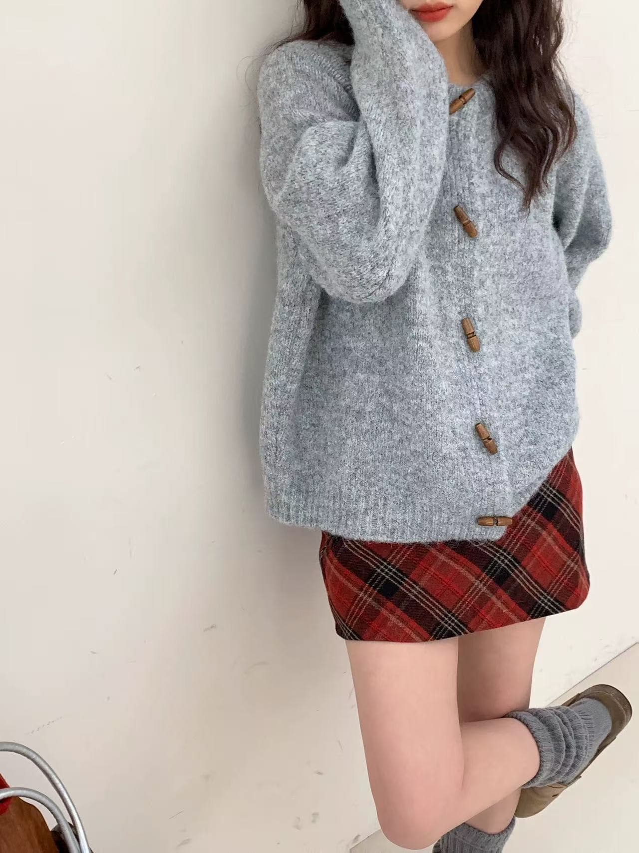 부드러운 향기로운 芋 보라색 스웨터 여성 코트 가을 겨울철 두꺼운 일본식 레트로 소뿔 버클 부드러운 찹쌀 외출용 니트 오픈 가디건 상세 이미지 3
