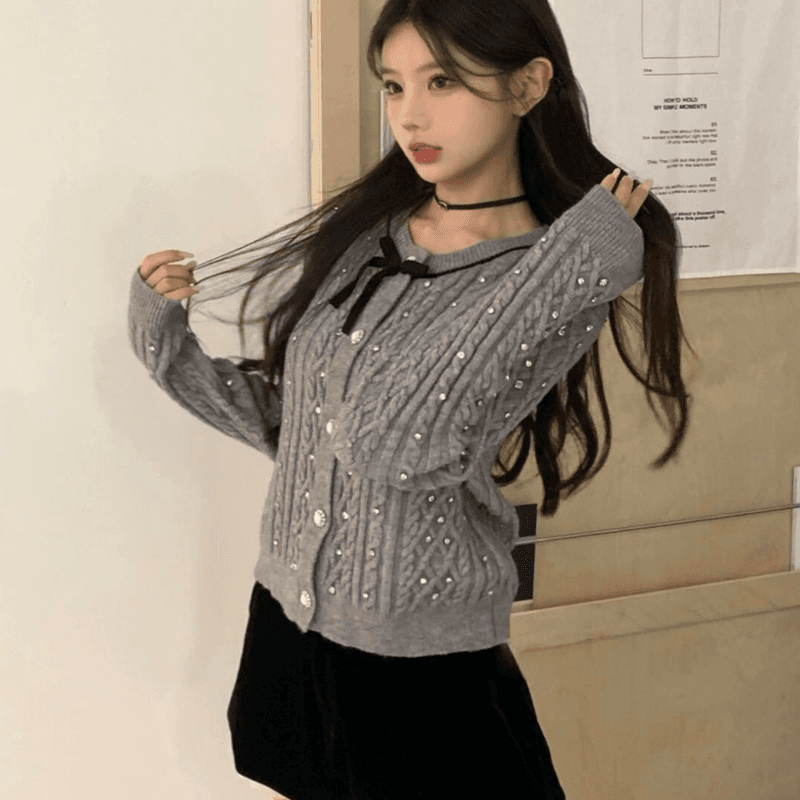 한 부서 고급 센스 핫픽스 나비 매듭 화이트 스웨터 오픈 가디건 여성 가을 겨울 수 있습니다. 외출용 인사이드 가져 가라. 니트 재킷 맨위 상세 이미지 7