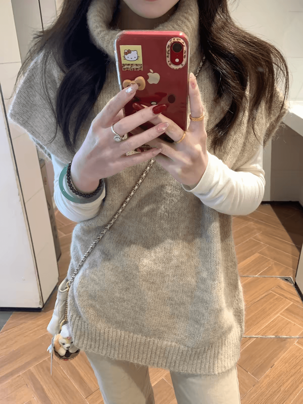 한 부서 느긋한 바람 터틀넥 니트 베스트 조끼 여성 가을 겨울 루즈핏 어깨 스웨터 스택 착용 외부 가져 가라. 민소매 맨위 이미지 5