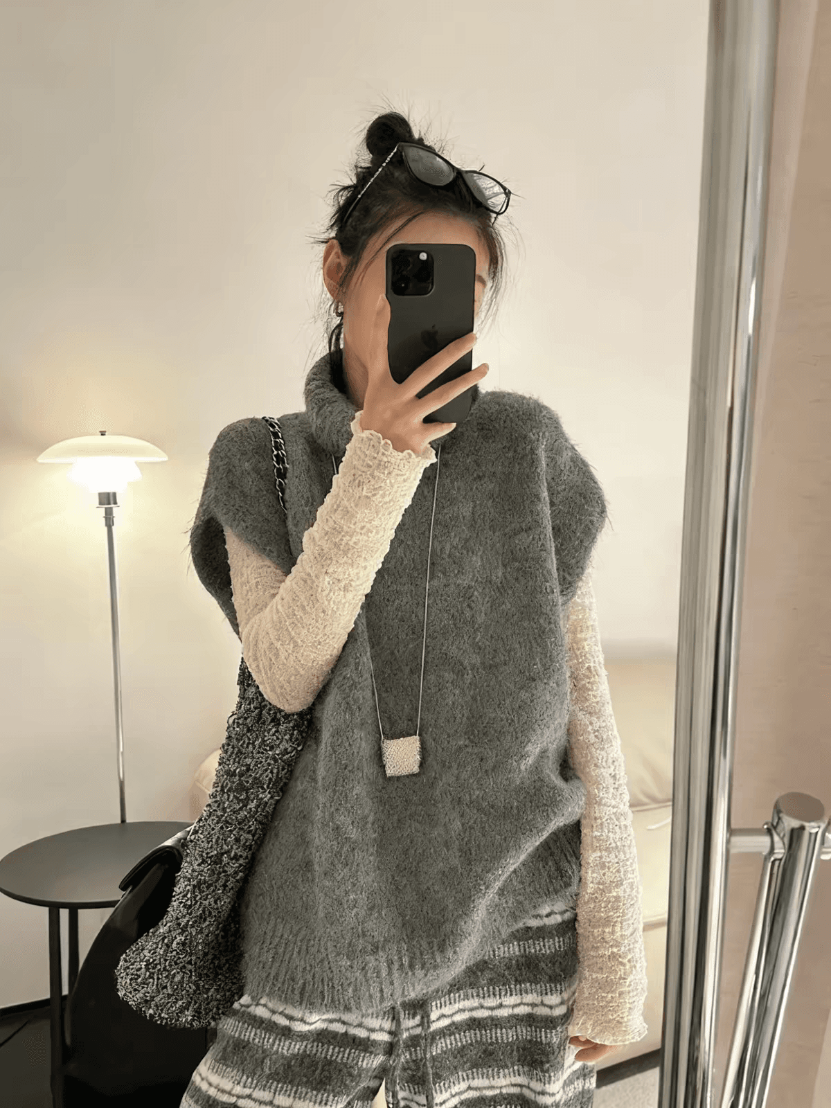 한 부서 느긋한 바람 터틀넥 니트 베스트 조끼 여성 가을 겨울 루즈핏 어깨 스웨터 스택 착용 외부 가져 가라. 민소매 맨위 이미지 3